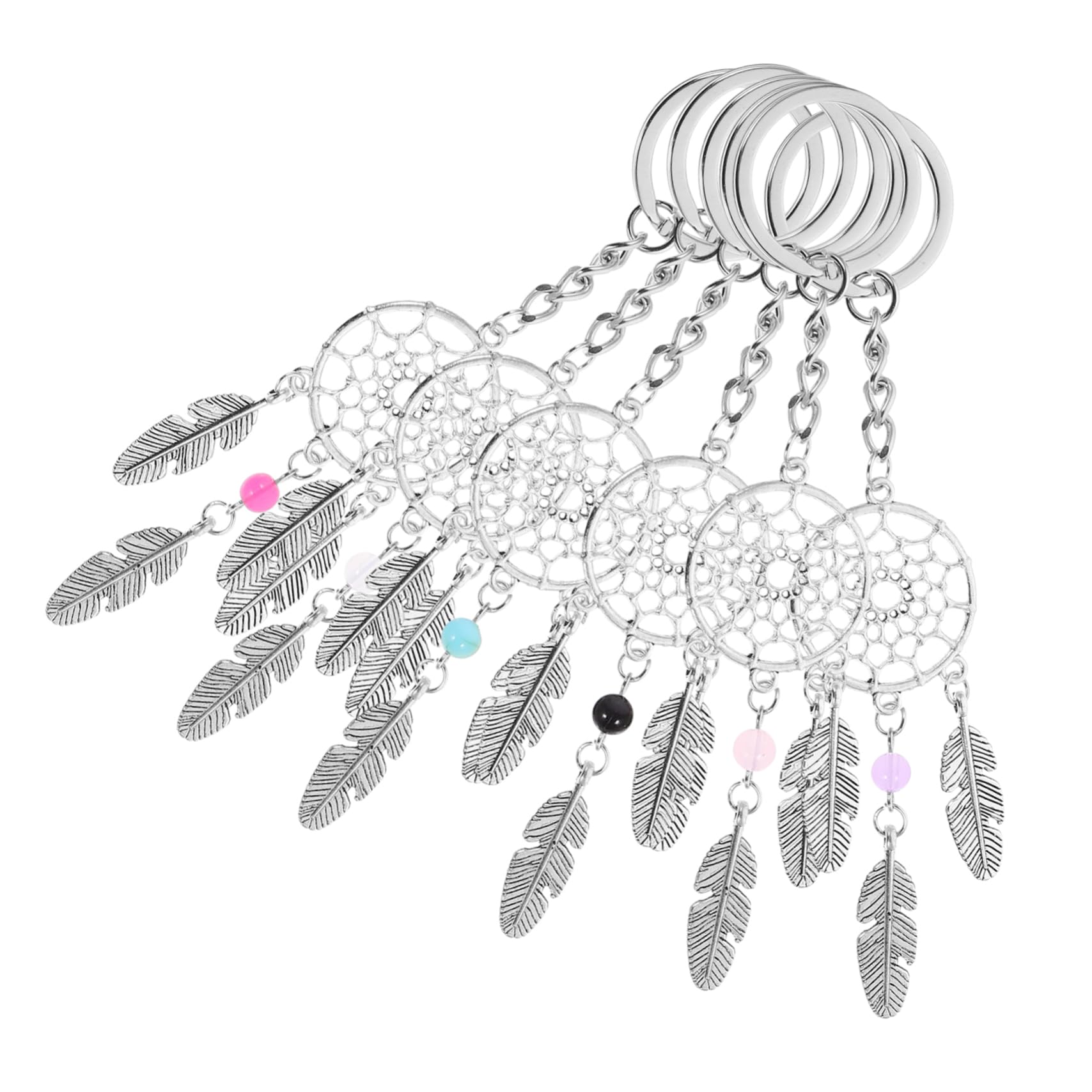 Alipis 6Pcs Dream Catcher Keychain Pendant Set Dreamcatcher Tassel Leaf Charms and Fuchsia for Handbags and DIY Key
