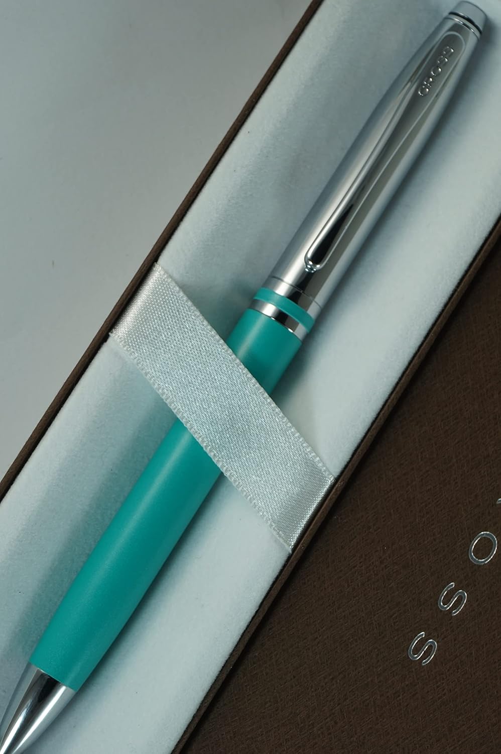 Cross Limited Collection Classic Avitar Matte Teal Barrel with Polished Chrome Appointments, and Matching Signature Mid Ring, Medium Point Luxury Gift Pen
