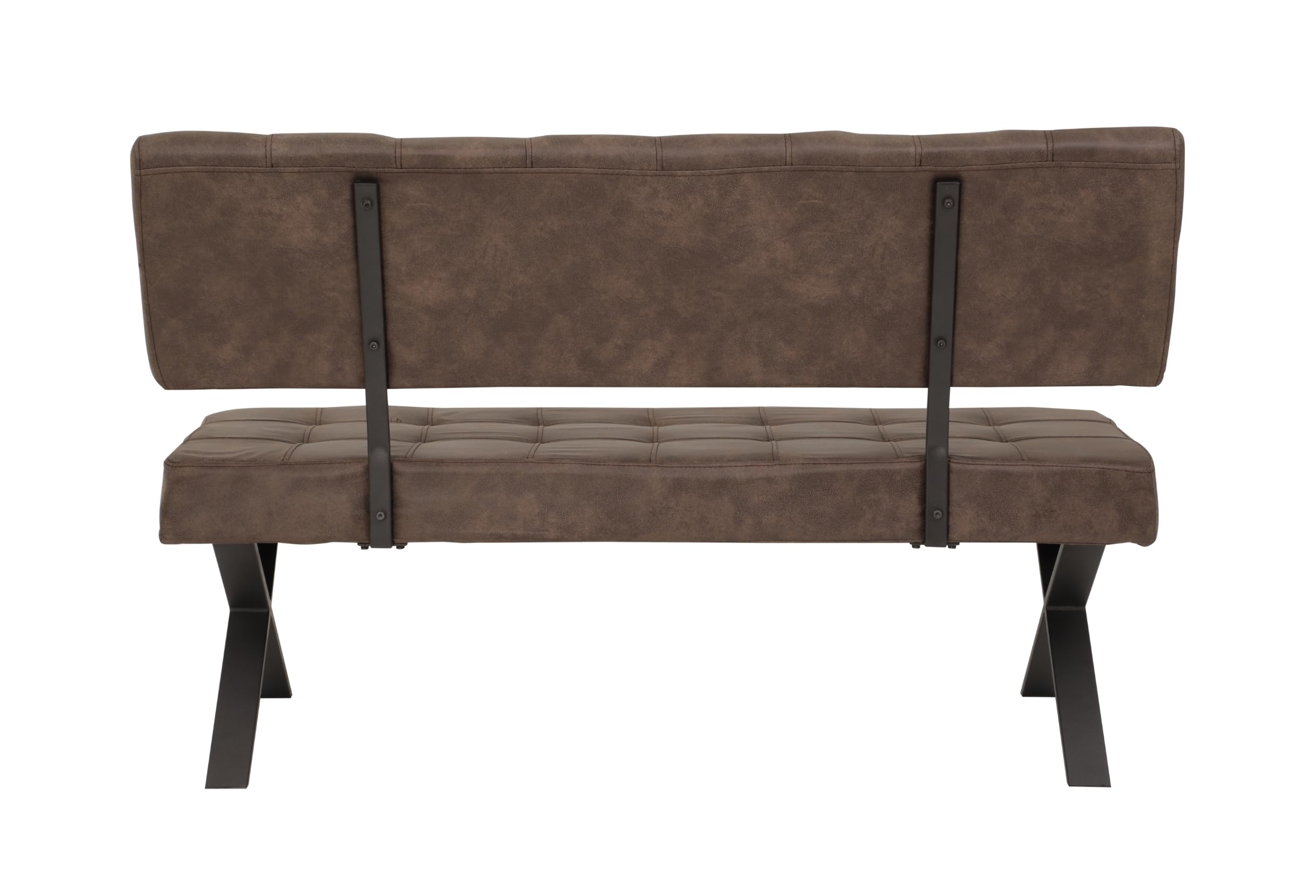 Hela Tische, Sitzbank Esszimmerbank Donna, mit Lehne, Bezug Softex Vintageoptik Braun, X-Metallgestell Anthrazit, 140x61x93 cm
