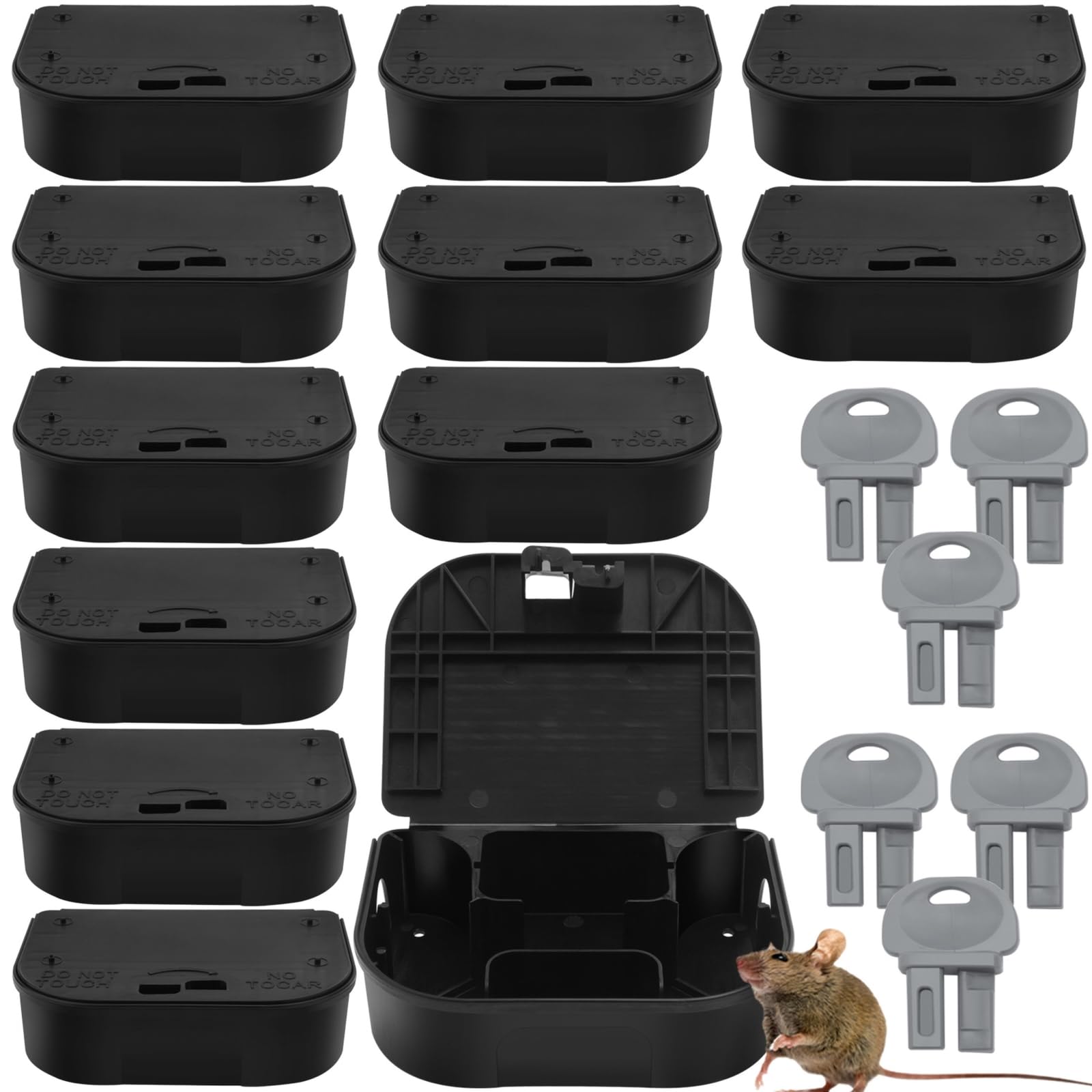 Photo 1 of Vine Homecare 12-Pack Small Mouse Bait Stations with 6 Keys, Used with Bait Blocks, Discreet Mouse Bait Stations