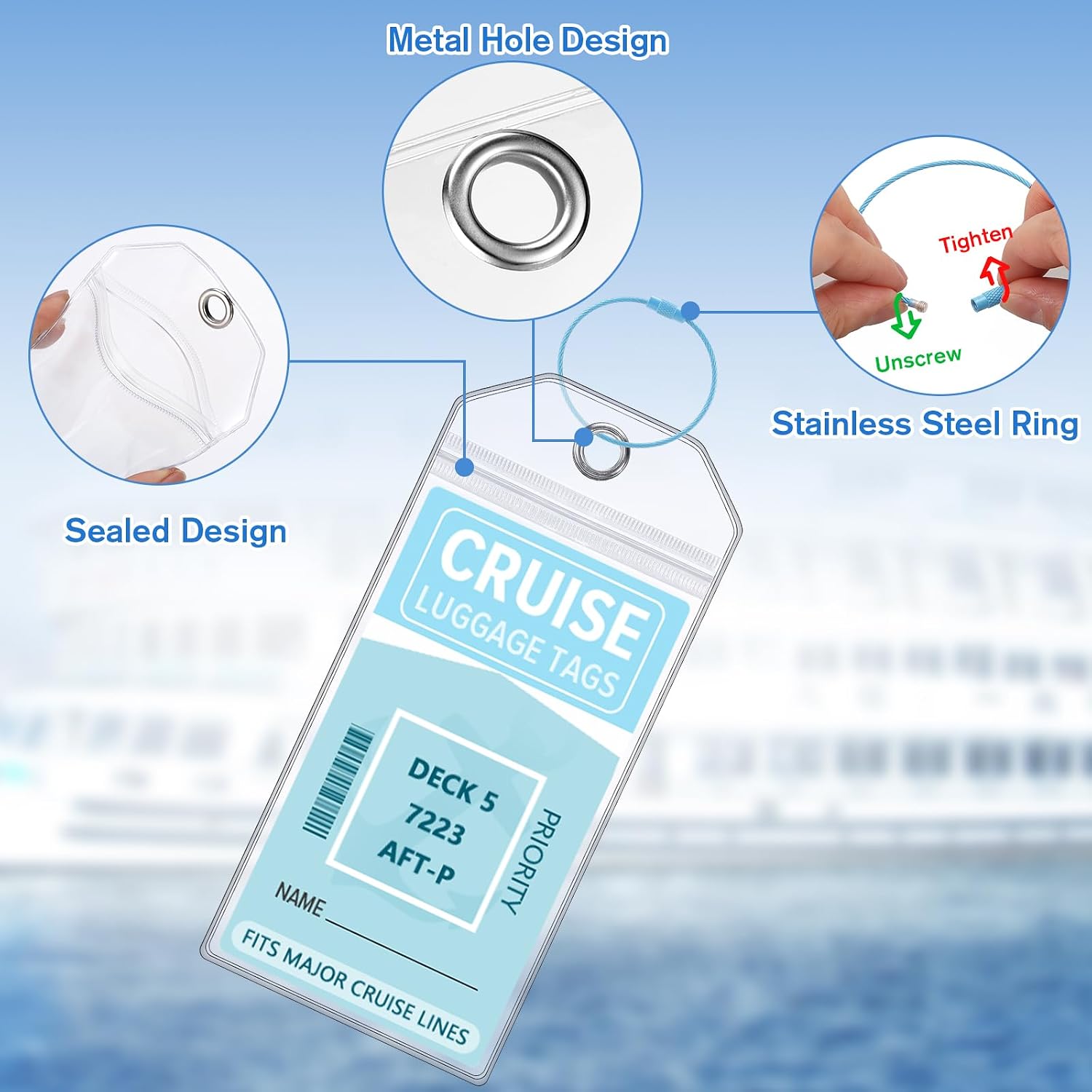 8 Pack Cruise Luggage Tags & 2 Pack Cruise Ship Lanyards with Waterproof ID Holder Luggage Tags Holders with Seal and Steel Loops for Cruise Essentials