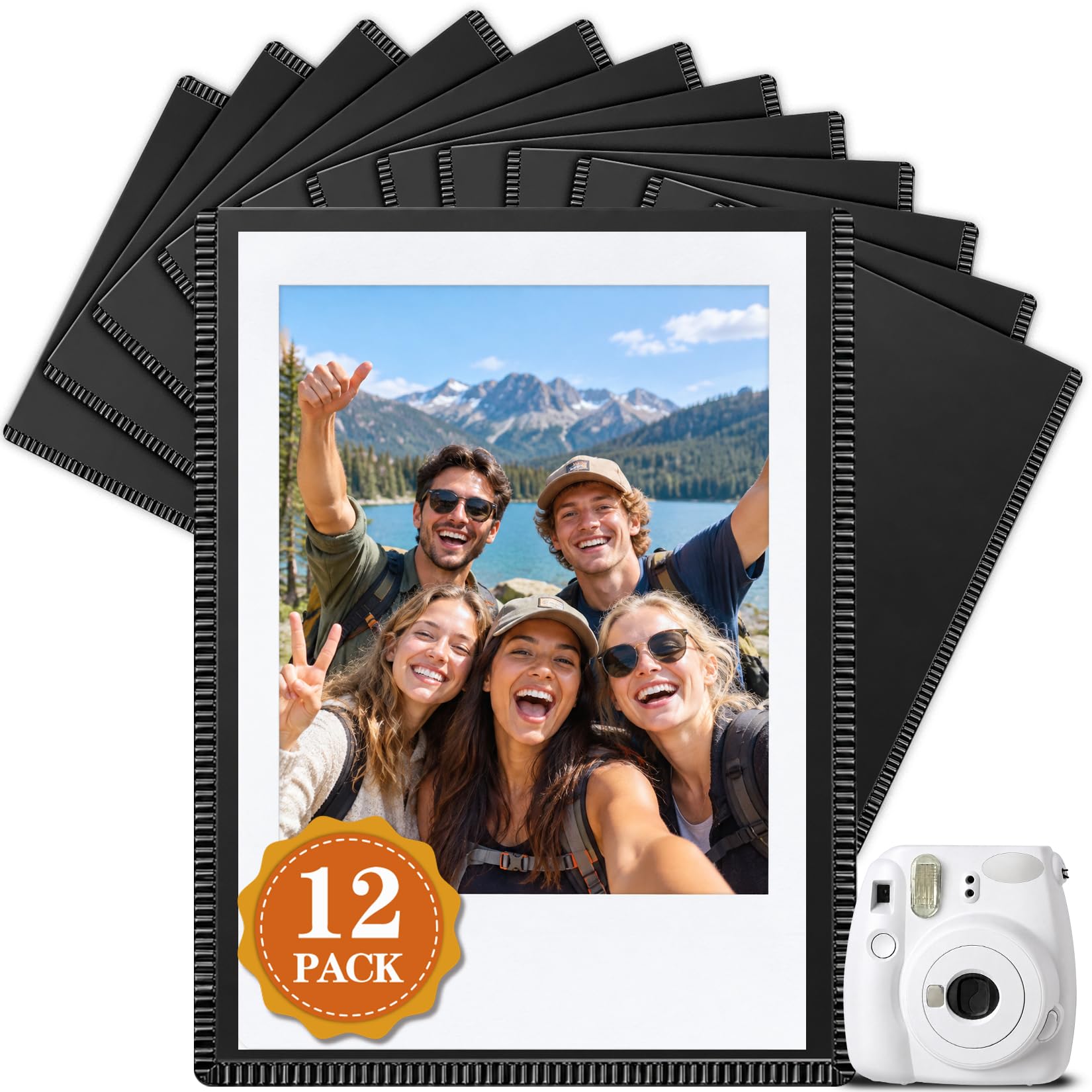 12 Pack Magnetic Photo Frames for Polaroid Film Instax Mini, Black