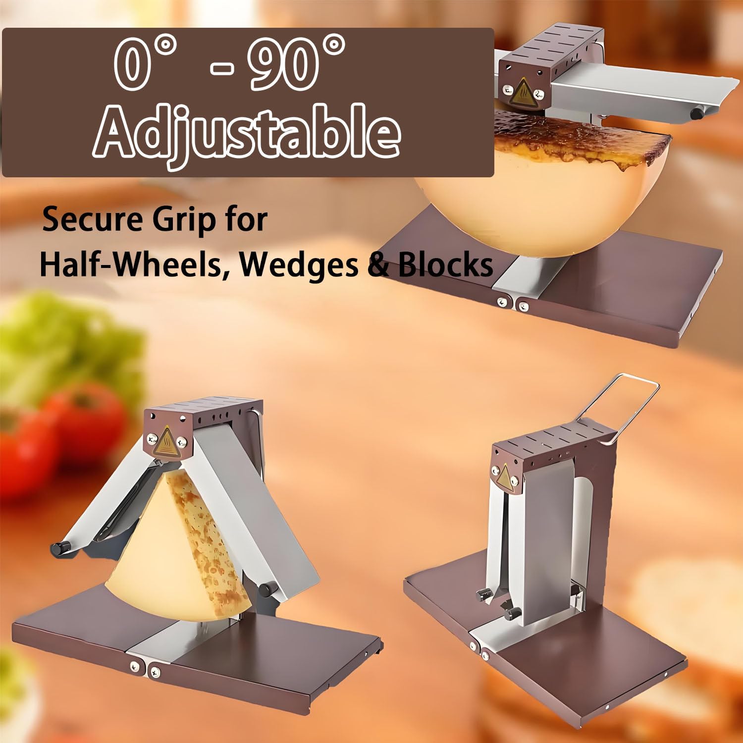 Raclette eléctrica Ajustable de 900 W, fundidora de Queso, Calentamiento rápido, Ajustable de 0 a 90°, Acero Inoxidable, para Medias Ruedas, cuñas y Bloques de Queso.