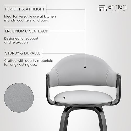 Miniatura 156 de Armen Living Jayden - Taburete de bar moderno giratorio de piel sintética gris y madera de nogal de 26 pulgadas para encimera de isla de cocina