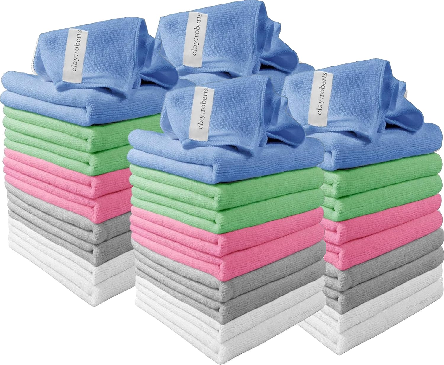 Clay Roberts Microfibre Cleaning Cloths, 40cm x 30cm - Pack of 40, Mixed Colours, Machine Washable, Polishing, Waxing & Dusting Cloth, Lint-Free, Kitchen Towel, Car Cleaning, Microfiber — image 1