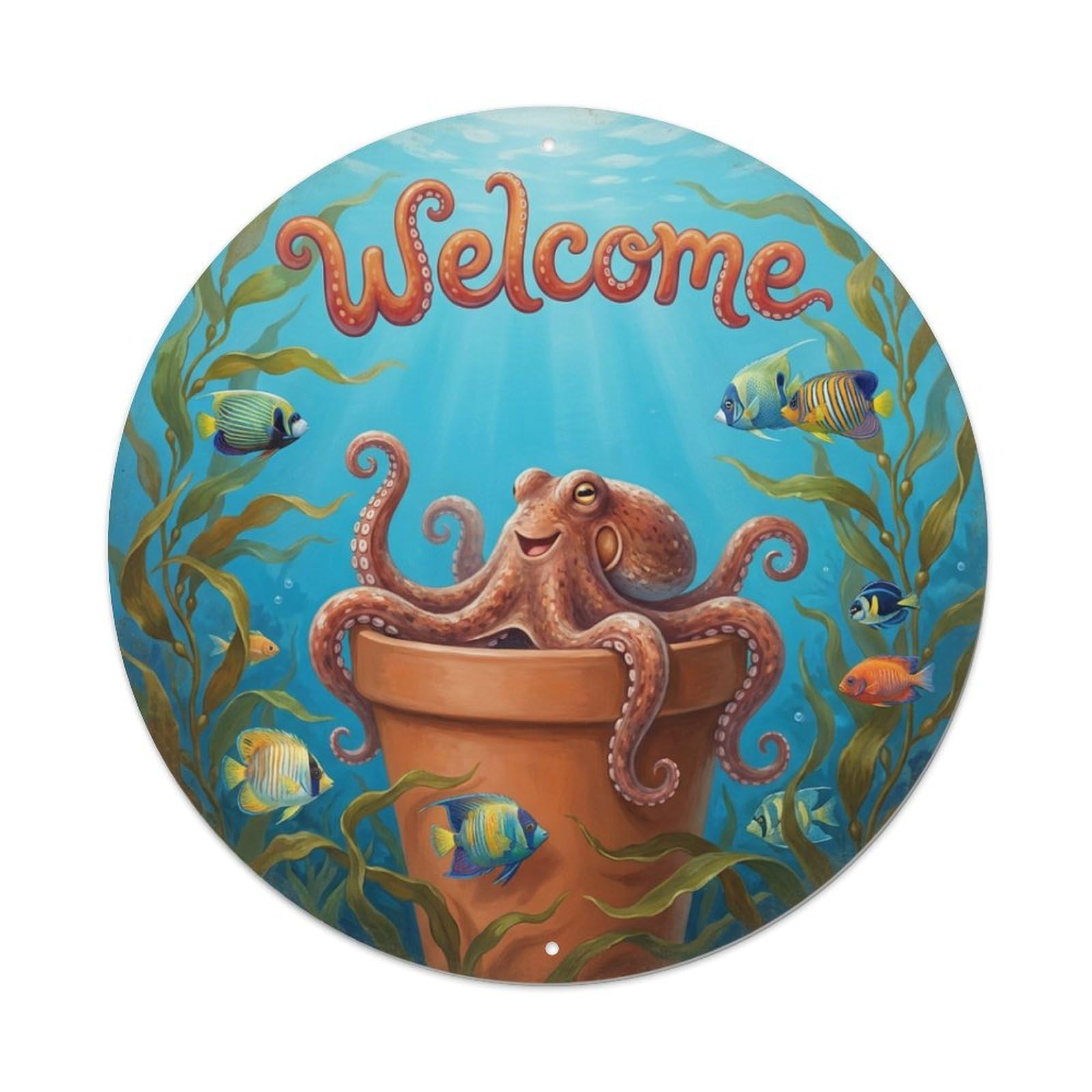 Welcome Octopus Kelp Bed Metal Tin Sign