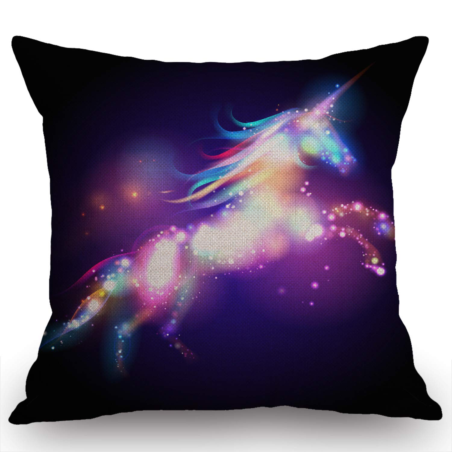 Swono Unicorn Magic Design with Stars Throw Pillow Cover Unicorn Rainbow Galaxy Space Farmhouse Cushion Case for Sofa Couch 18x18 Inches Cotton Linen