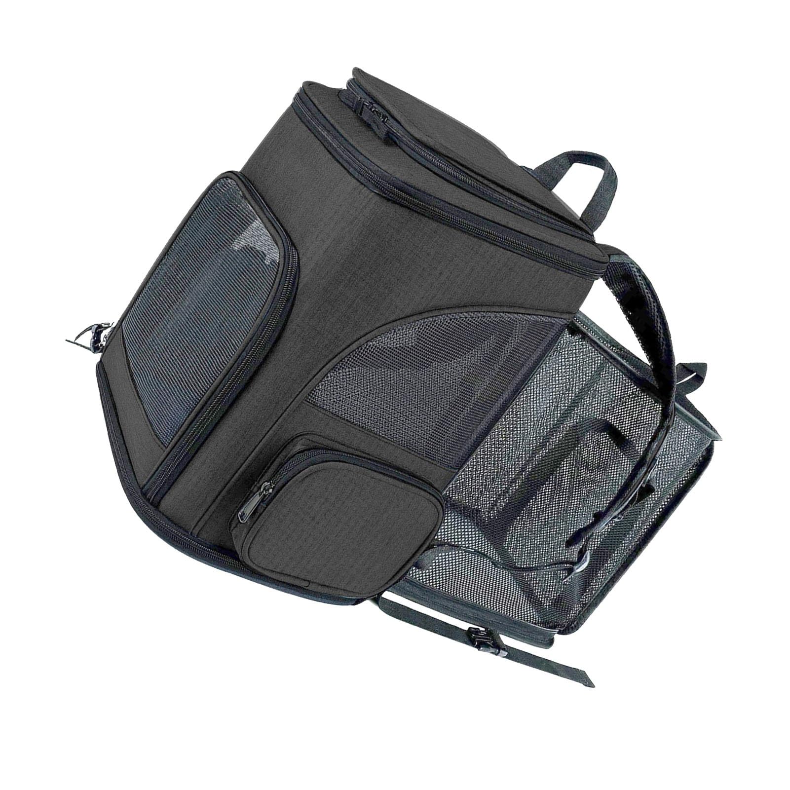 Mochila transportadora para Mascotas, transportadora expandible para Perros y Gatos, Mochila de Viaje Plegable y Transpirable para Mascotas pequeñas y Medianas de hasta 18 Libras (Negra)
