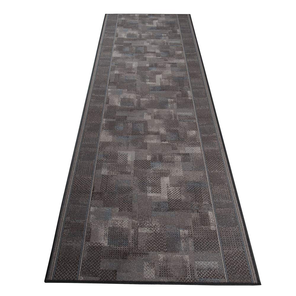 TAPISO Antidérapant Tapis Couloir Long Tapis au Mètre Tapis de Passage Poils Ras Tapis Entrée Cuisine Évier Chambre Escaliers Moderne Gris Anthracite Abstrait Bordé 100 x 190 cm
