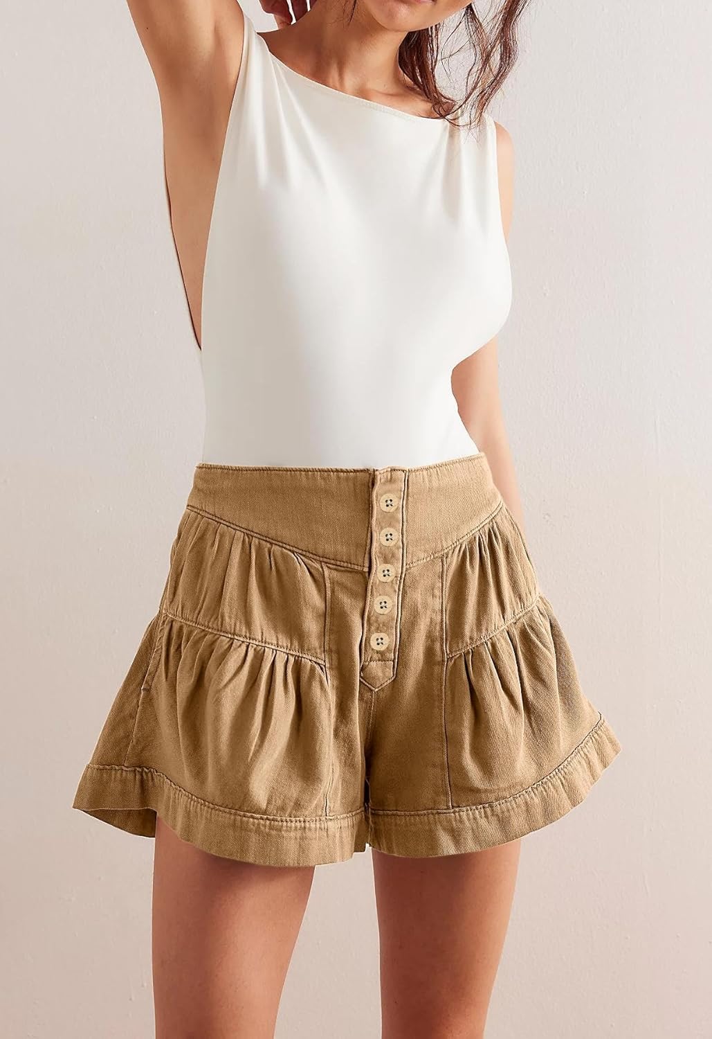 Cicy Bell Womens Summer Flowy Jean Shorts Button Up High Waisted Wide Leg Denim Skort with Pockets - Image 4