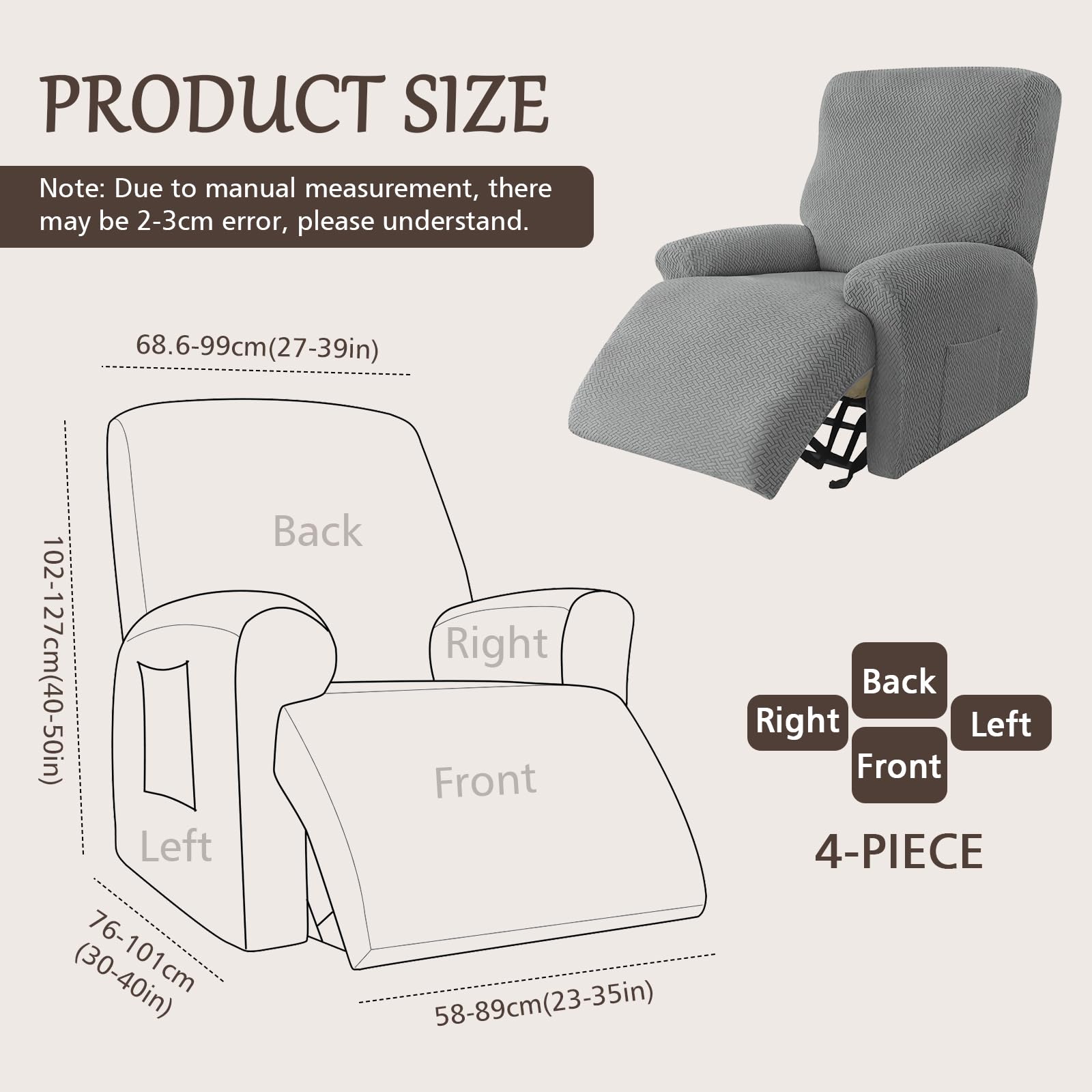 Housses De Canapé, Lot De 4 Extensibles Pour Fauteuil Inclinable De Relaxation Et De Massage - Gris - Maison