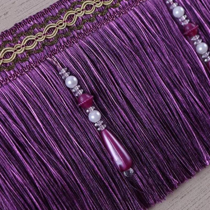 Garniture à franges, dentelle pour rideau, 1 mètre de garniture à pompon perlé, franges tressées, ruban de tissu, couture, rideau, nappe, accessoires de décoration pour la maison (couleur : rouge) (