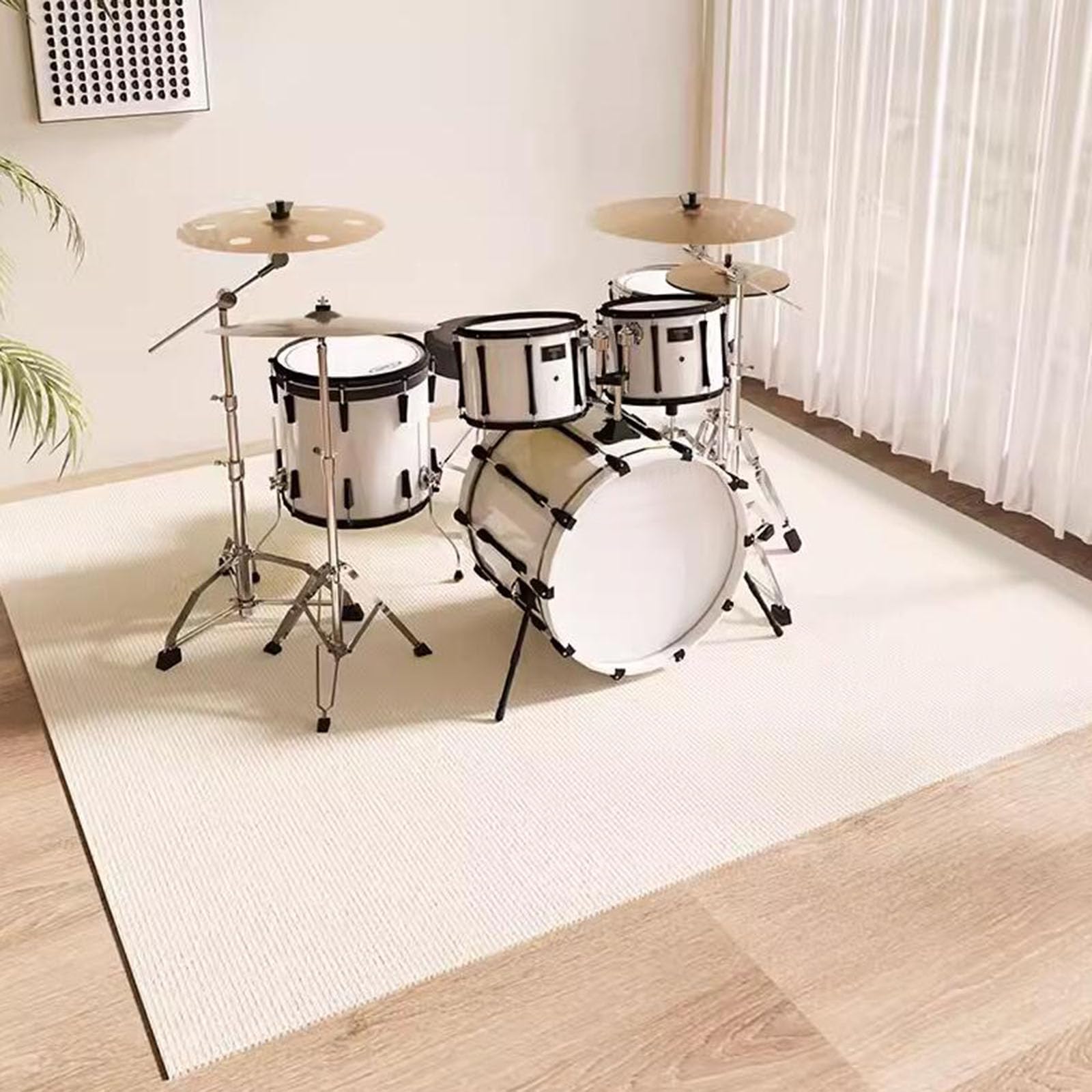 Tappeti Rettangolari Antiscivolo Tappeto Insonorizzato per Batterie Elettroniche Rullante Acustica Snare Drum Grancassa Strumenti Musicali Coperta Antiscivolo(Size:200×200cm,Color:Bianco sporco)