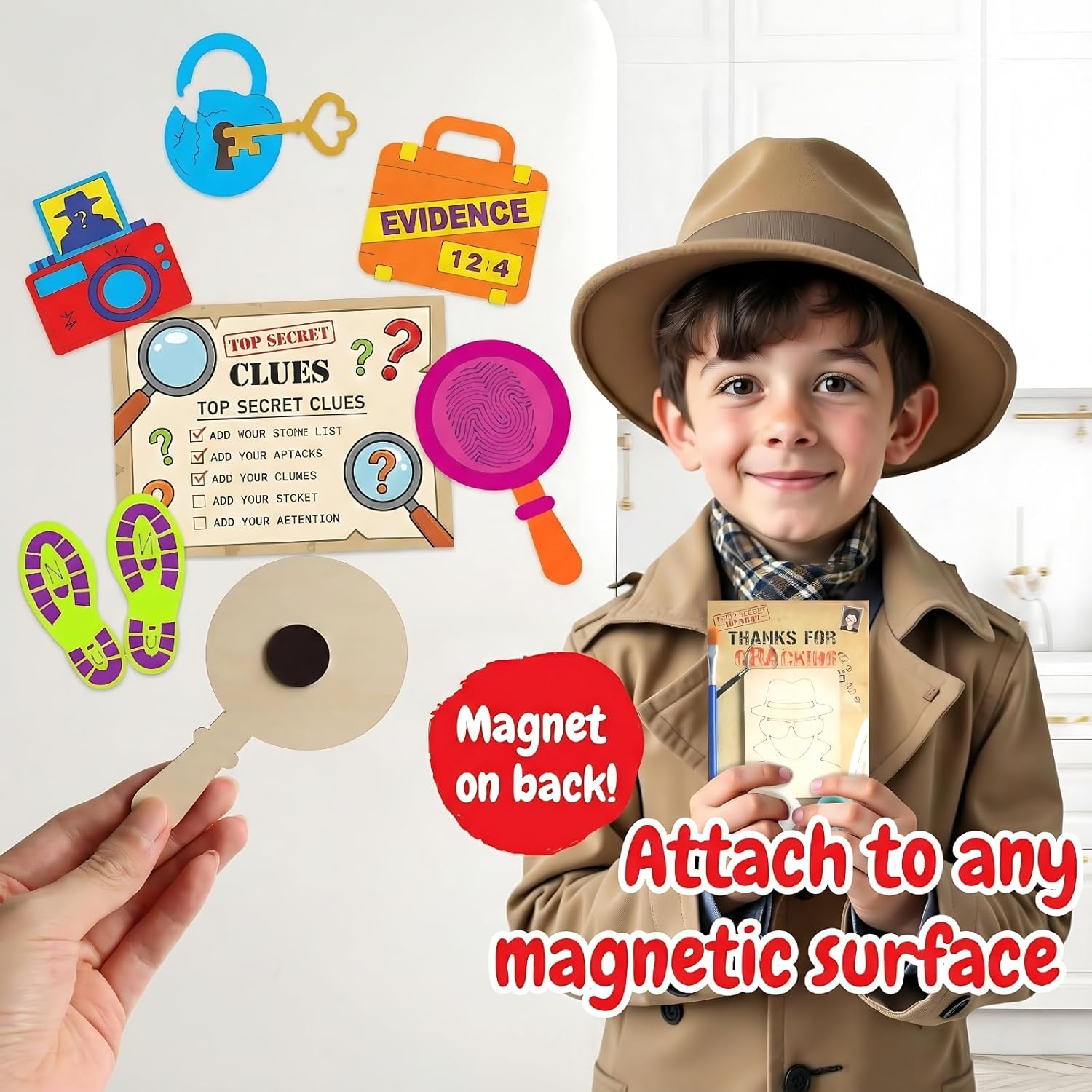 12 Pack Detective Party Favors for Kids - Individually Wrapped Paint Your Own Wooden Magnet Craft Kits, Mystery Birthday Supplies & Classroom Activities - Image 4