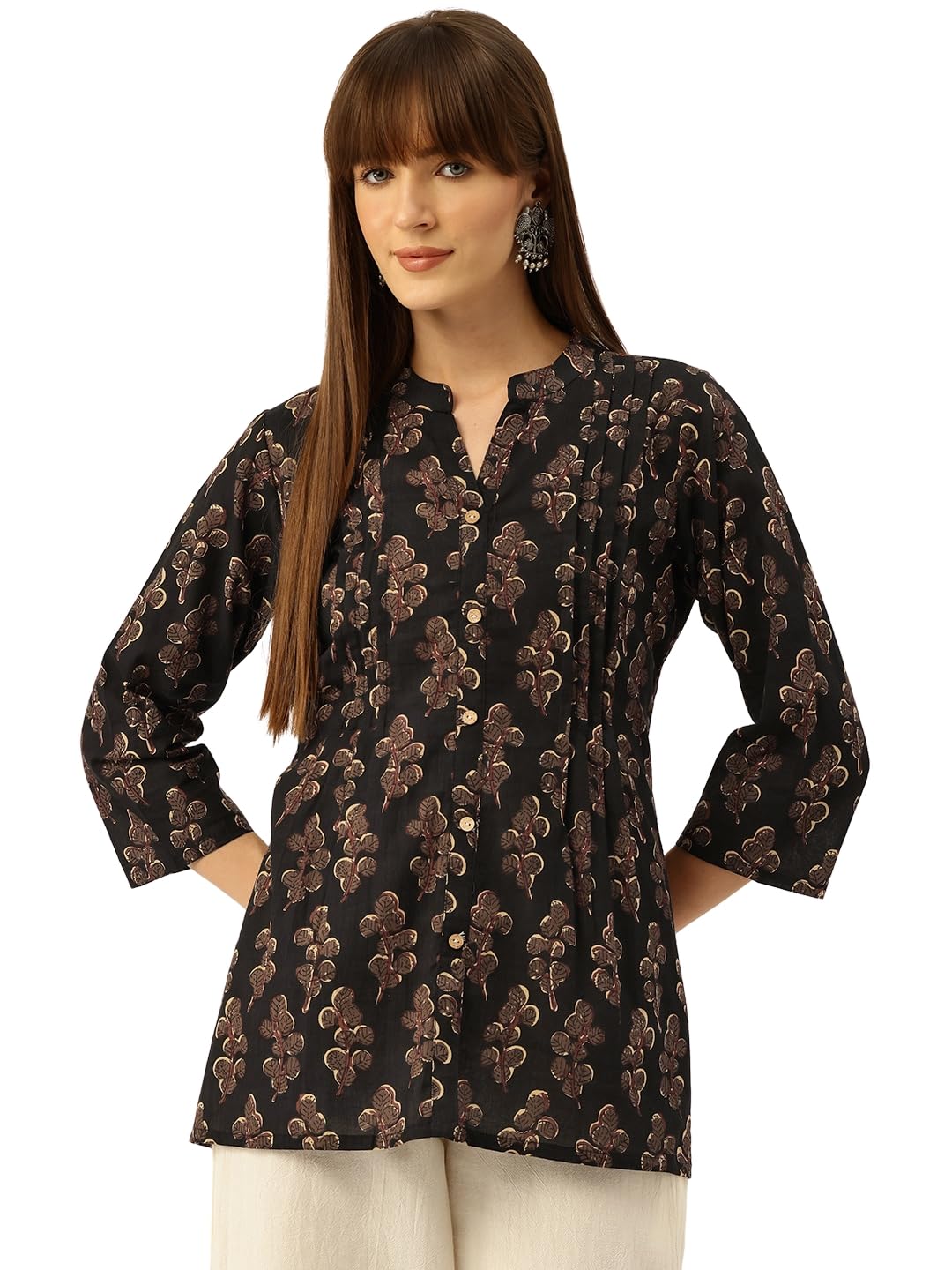 Elegant Mandarin Collar Printed Tunic – Stylish & Comfortable, Sizes S-3XL-image-43