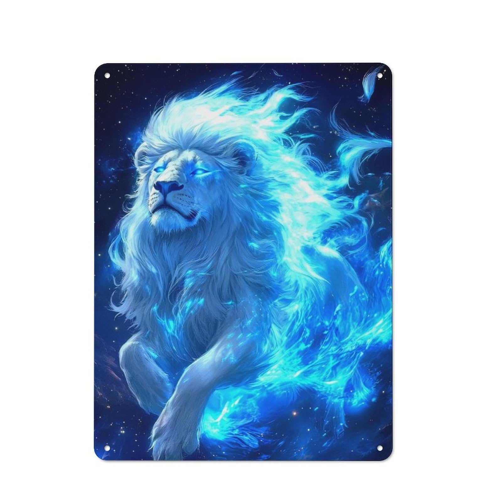 Junmoney Fiery White Lion Vintage Tin Sign With Design 40X30cm, Nostalgic Nostalgic Wall Art For Living Room, Hallway, Kitchen Or Cafe