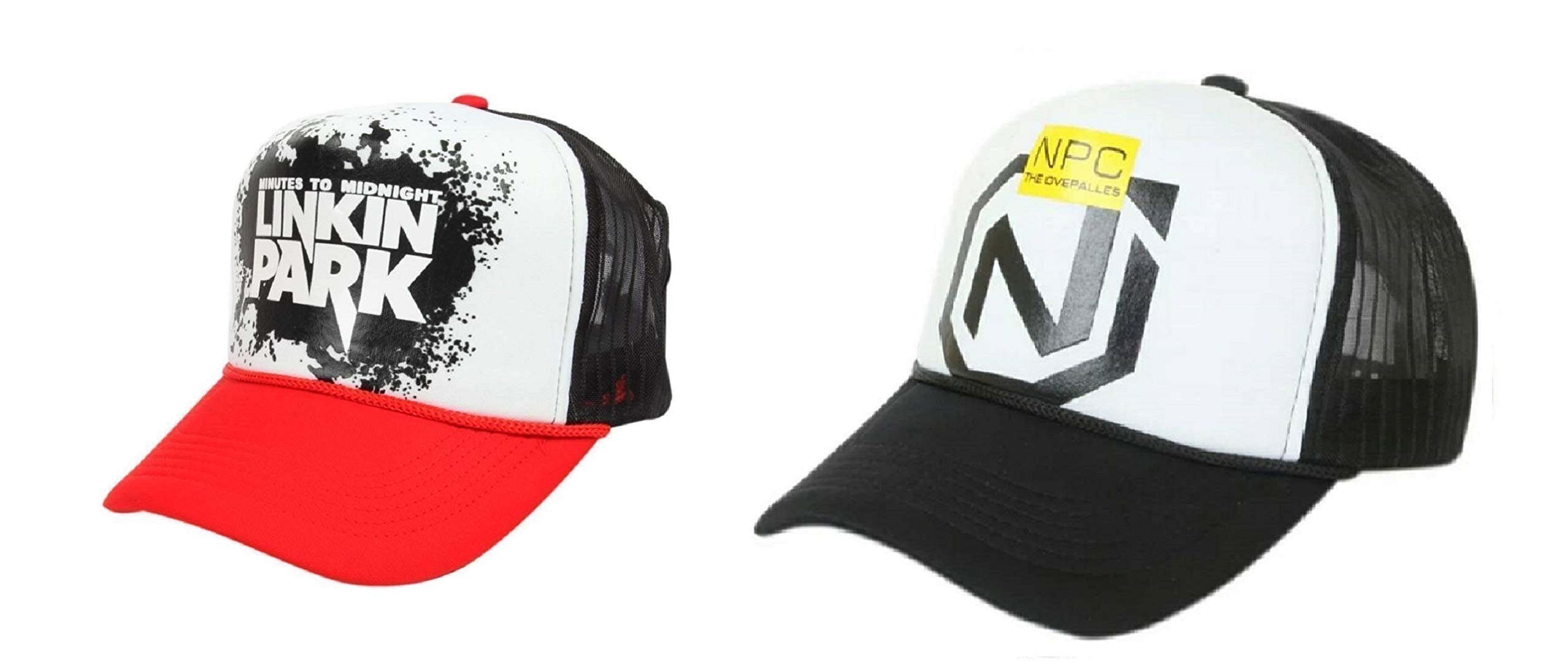 MichelangeloWhite NPC Logo Half Mesh Cap and Red Linkin Park Mesh Cap Combo for Boys/Girls (Pack of 2)