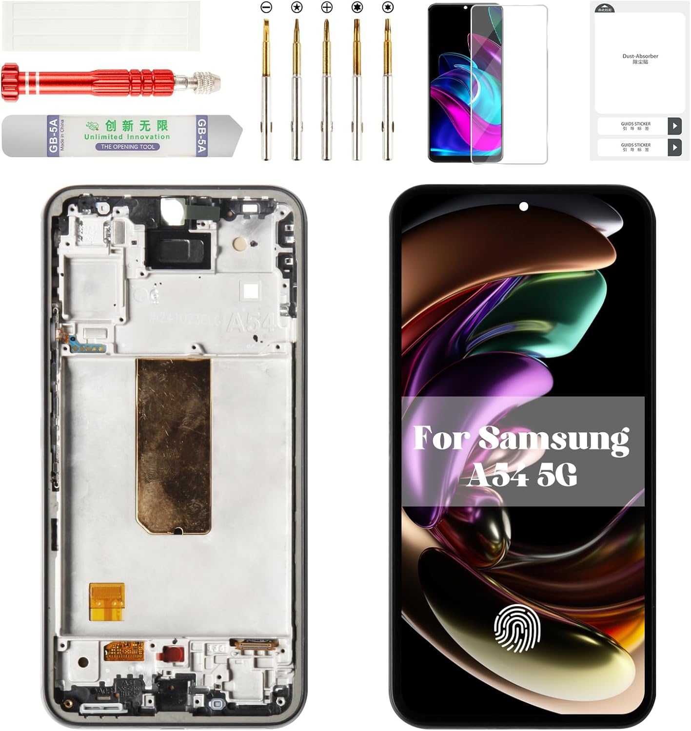 OLED for Samsung A54 Screen for Samsung Galaxy A54 5g LCD Display Screen Replacement for Samsung A54 5g Digitizer Touch with Frame SM-A546 Black (with Fingerprint Function)