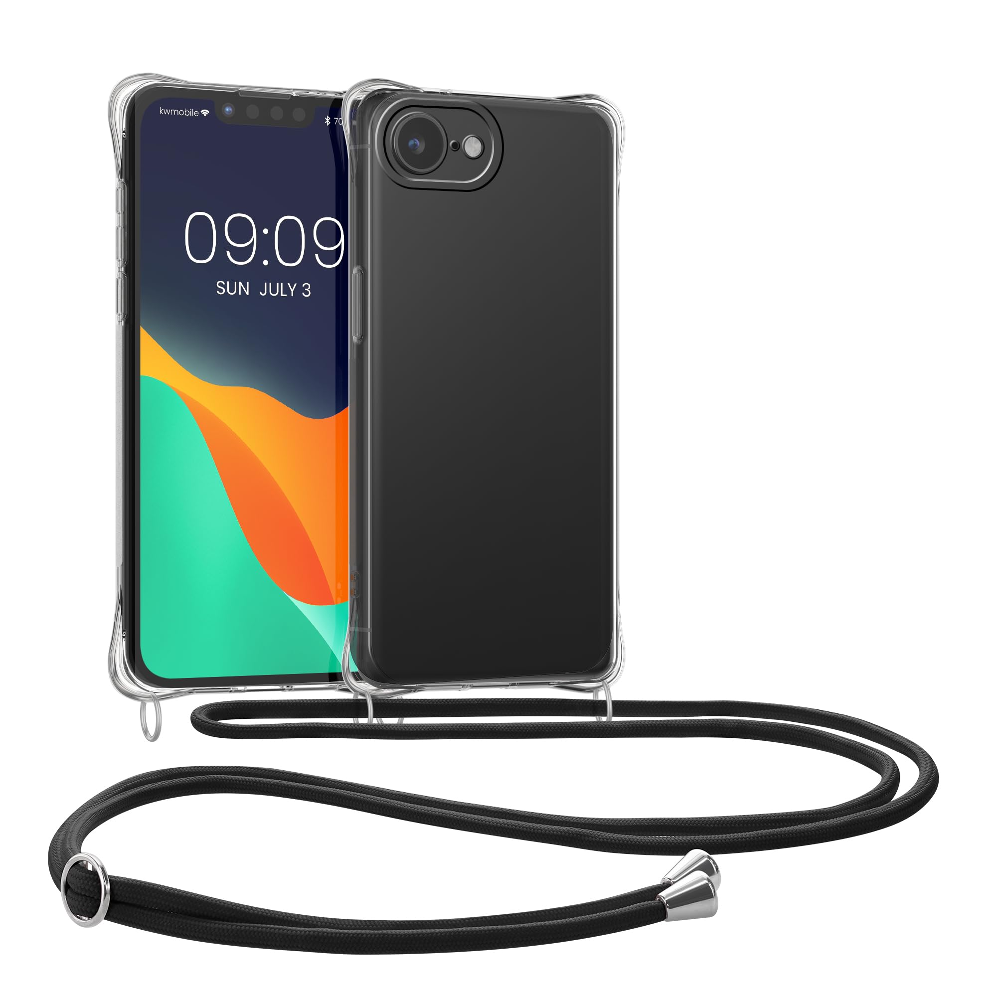 kwmobile Crossbody Case Compatible with Apple iPhone 16e Case - Clear TPU Phone Cover w/Lanyard Cord Strap - Black/Transparent