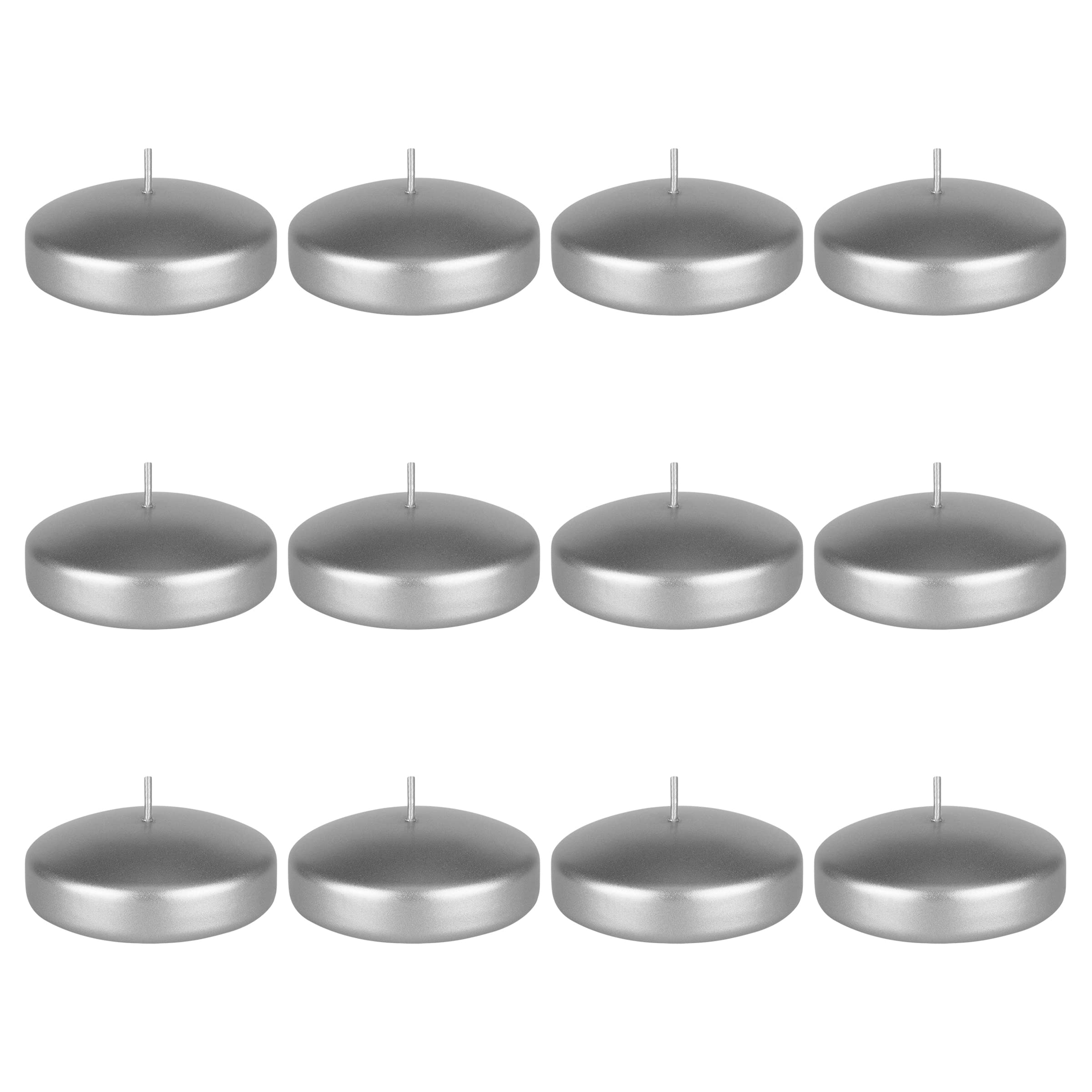 Mega Candles 12 pcs Unscented Silver Floating Candles, Hand Poured Wax Candle 3 Inch Diameter, Home Décor, Wedding Receptions, Baby Showers, Birthdays, Centerpieces, Celebrations, Meditations, Spas