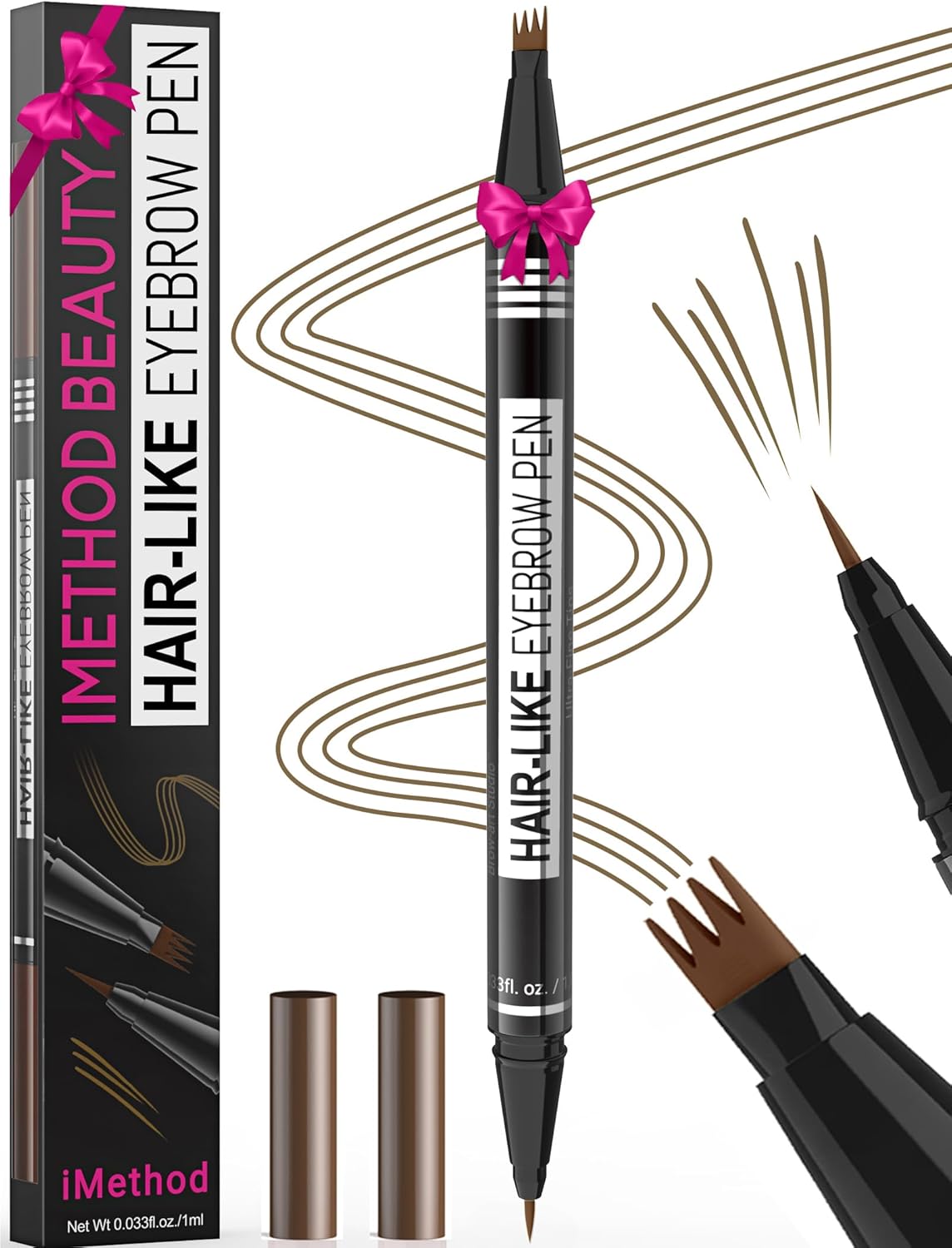 iMethod Microblading Eyebrow Pen – Eyebrow Pencil Magical 2-in-1 Dual-Ended Eye Brow Pencils for Women with 4-Fork-Tip & Ultra Precise Brush-Tip Create Natural Hair-Like Brows, Last All-Day, Brown