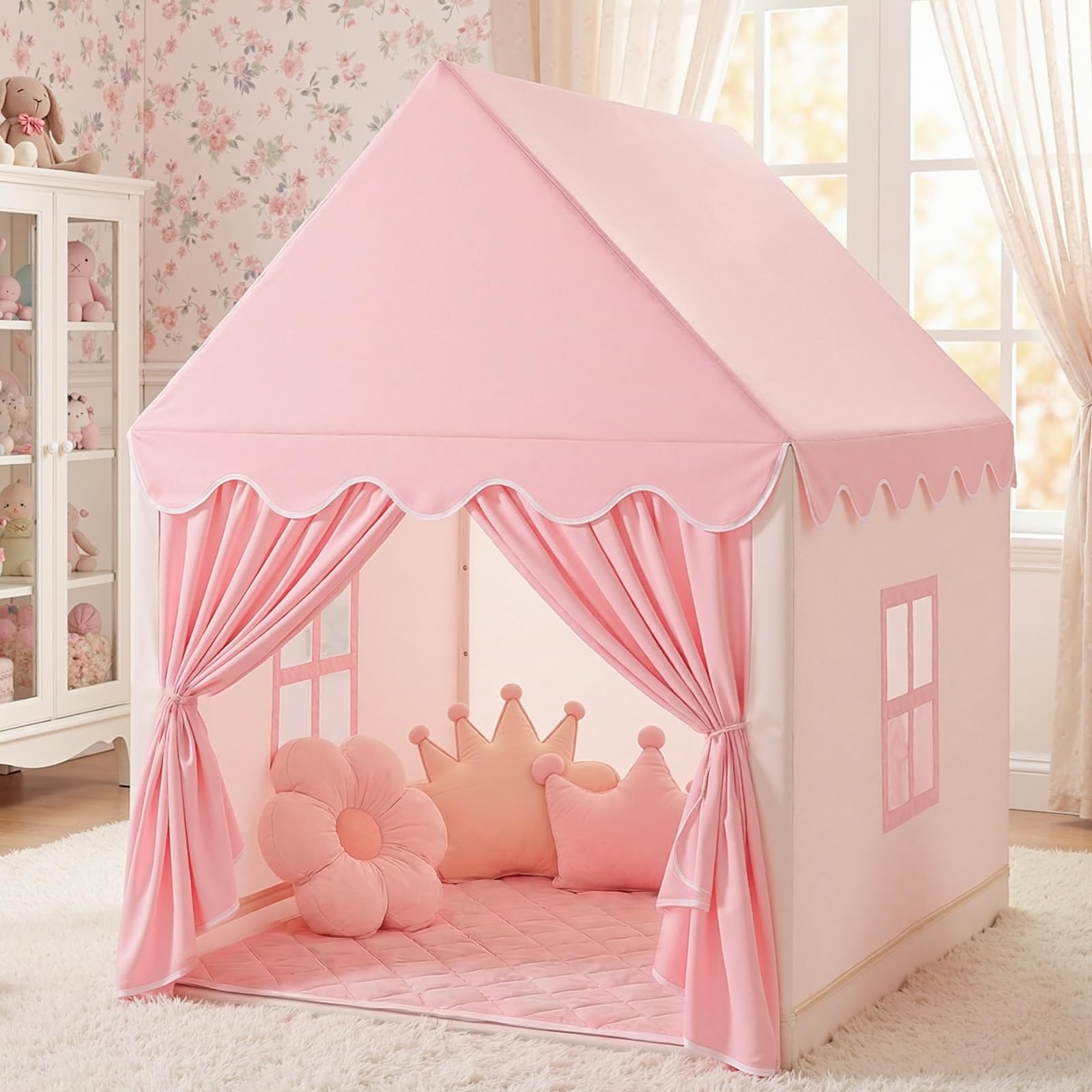 SISTICKER Kids Play Tents for Girls Large Fairy Playhouse for Kids Princess Castle Tent Gift Toys for Girl Toddler Children Play House (Pink) (Pink Tent)