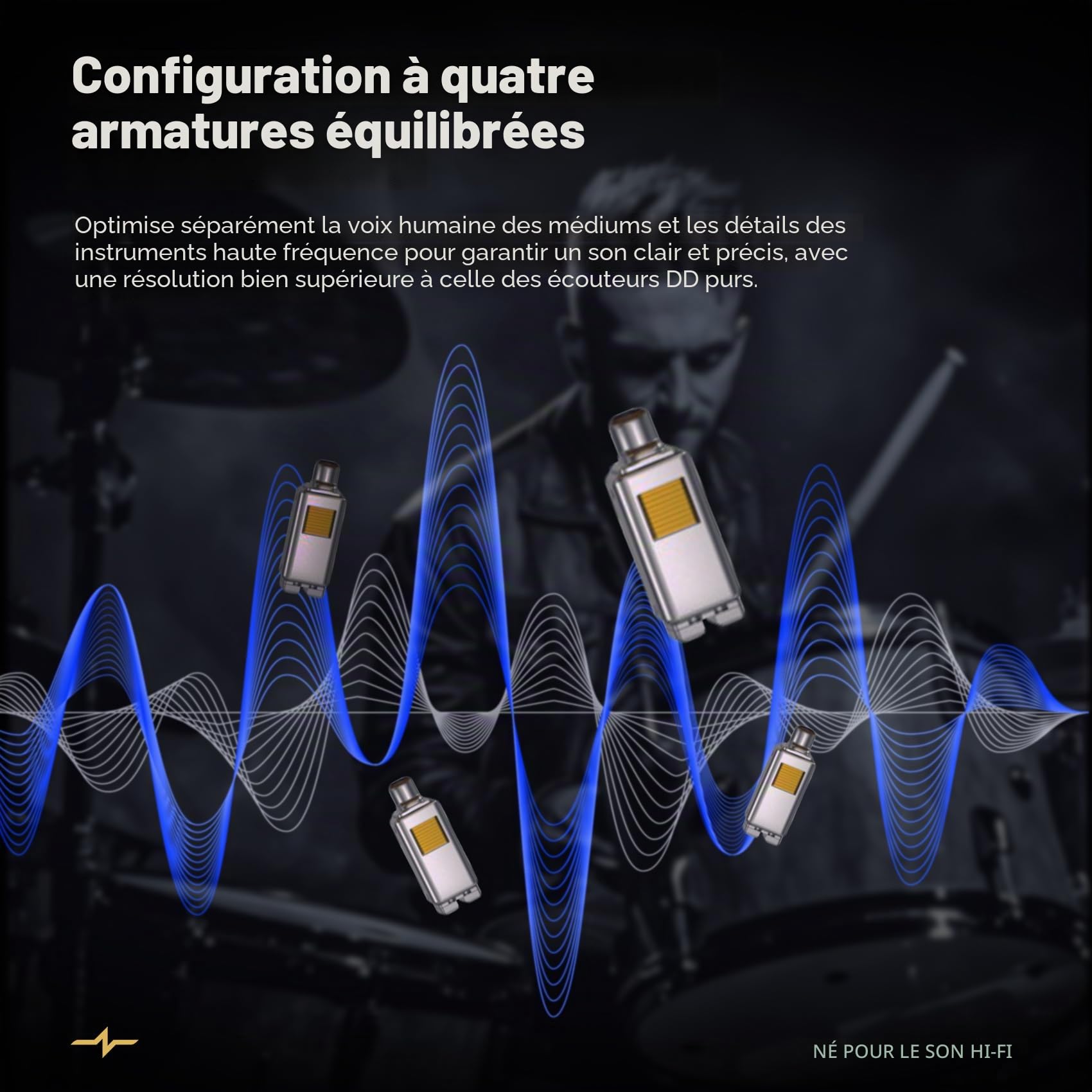 Yinyoo CCZ CZ10 – Écouteurs de jeu filaires IEM 1DD+4BA avec boîtier en alliage de zinc, écouteurs intra-auriculaires avec câble OFC détachable pour audiophiles, joueurs
