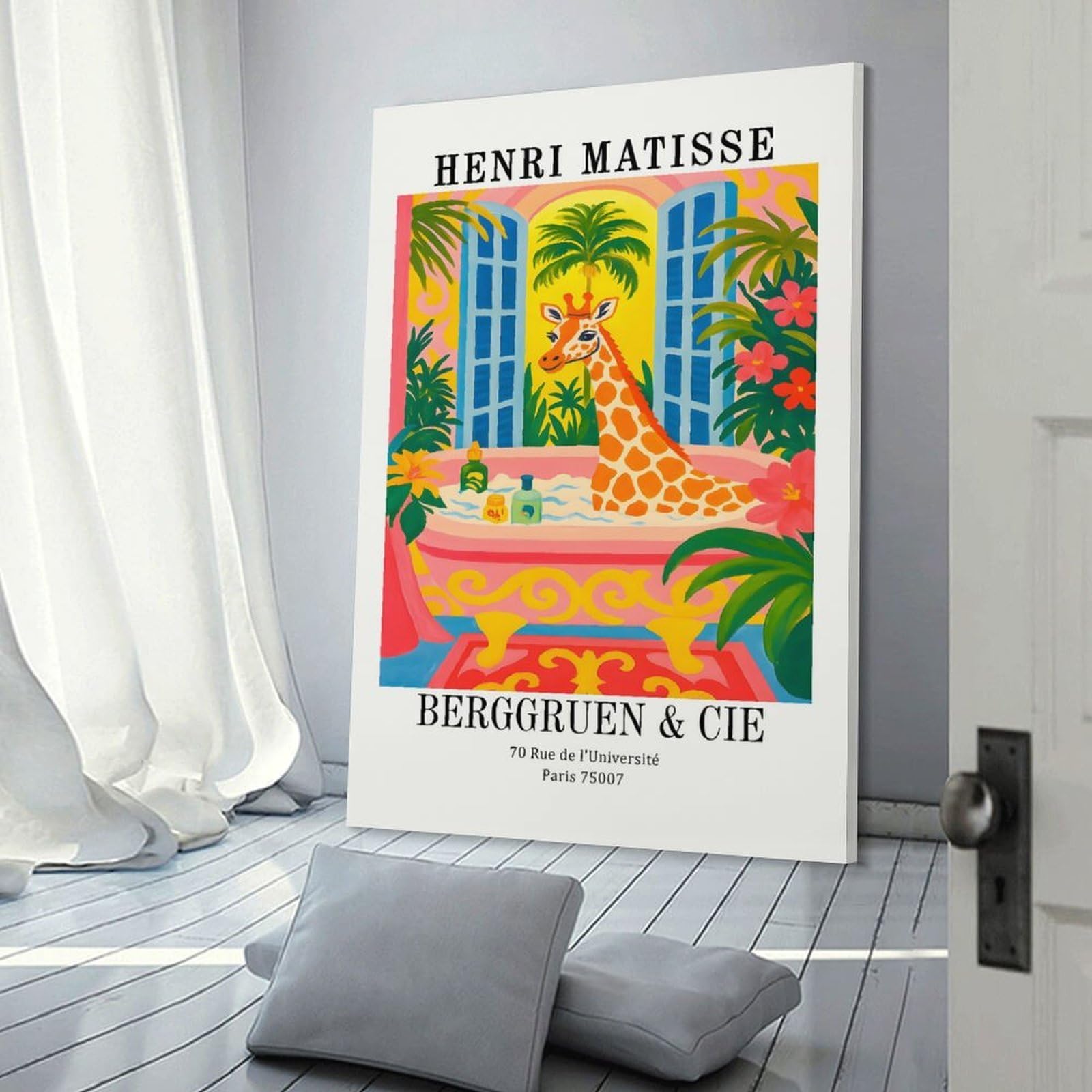 Junmoney Canvas Wall Picture Henri Matisse Giraffe Bathing Art Print, 24x36inch(60x90cm), for Study, Office Or Focused Interiors, Wall Art That Adds Style to Work Areas