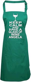 Tablier de Cuisine personnalisé Keep Calm and Have A Glass of Wine avec nom (Veuillez Aller à Ajouter des Options et Entrer Le nom dans la Section Message Cadeau.et enregistrer).
