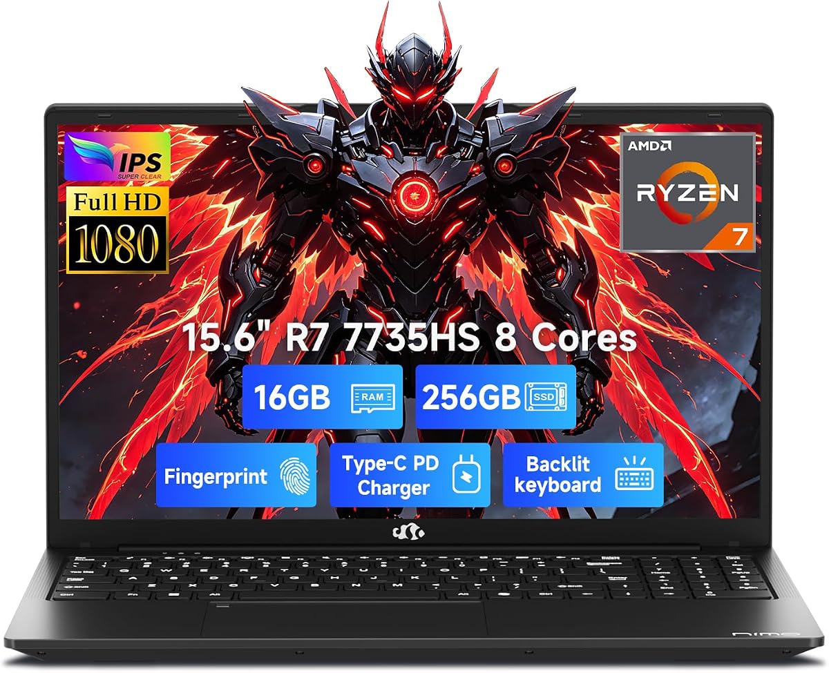 Light Gaming-AI-Laptop,AMD Ryzen 7 7735HS 16GB DDR5 256GB SSD Radeon 680M | Beats i7-12650H,100W PD 15.6" FHD Backlit KB Fingerprint Computer for AI Work,Business, Gaming, College, School