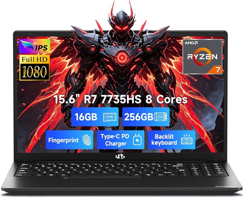 Light Gaming-AI-Laptop,AMD Ryzen 7 7735HS 16GB DDR5 256GB SSD Radeon 680M | Beats i7-12650H,100W PD 15.6" FHD Backlit KB Fingerprint Computer for AI Work,Business, Gaming, College, School