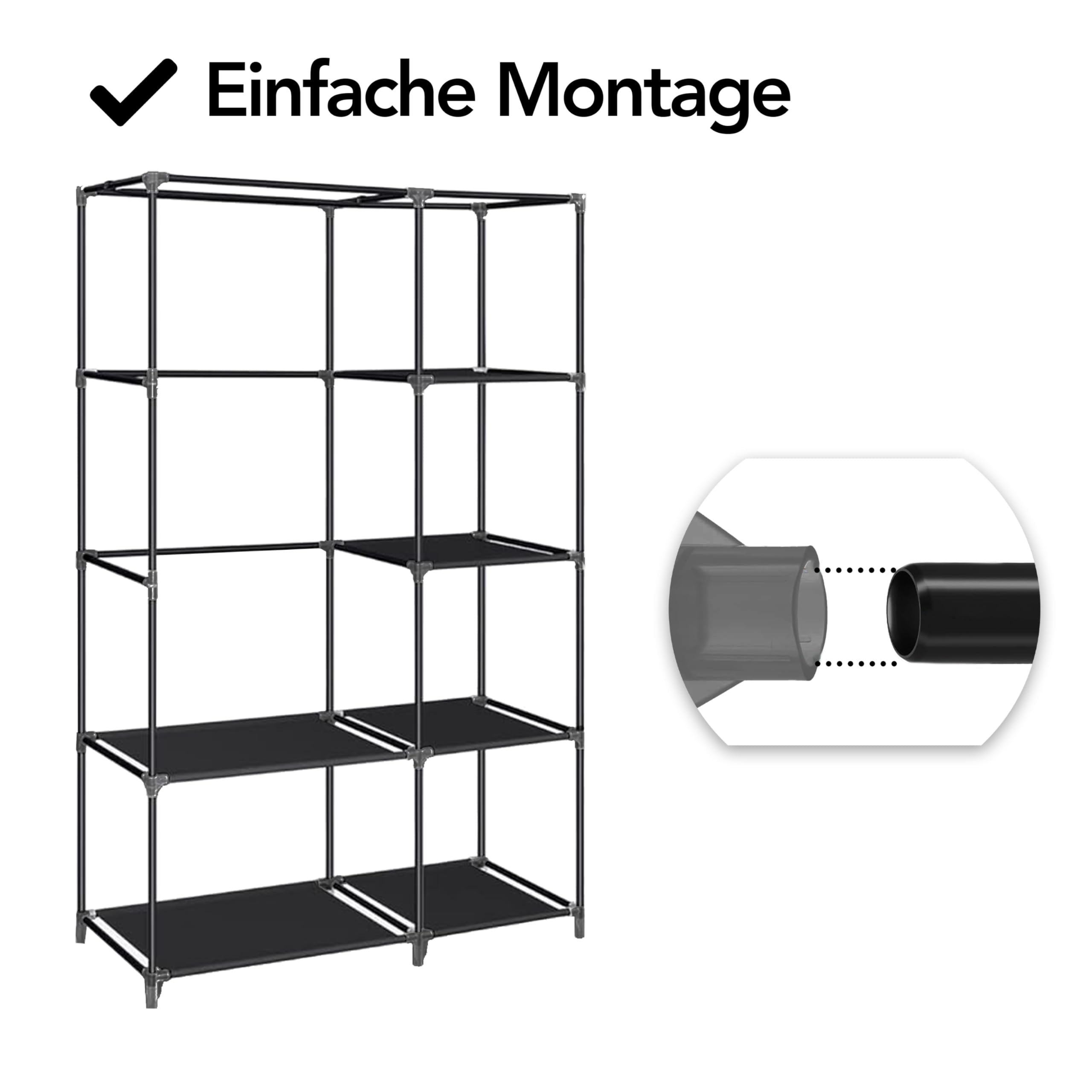 Brixy Faltbarer Kleiderschrank aus Stoff, platzsparender Garderobenschrank für Camping und Zuhause, 88 x 45 x 168 cm, Schwarz