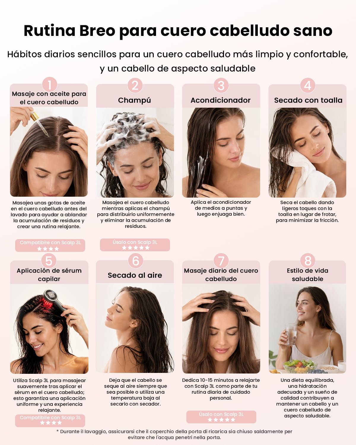 Breo Scalp 3L Masajeador eléctrico de cuero cabelludo con terapia de luz roja para el crecimiento del cabello, masajeador de cabeza para el tratamiento de la caída del cabello, regalo para mujeres