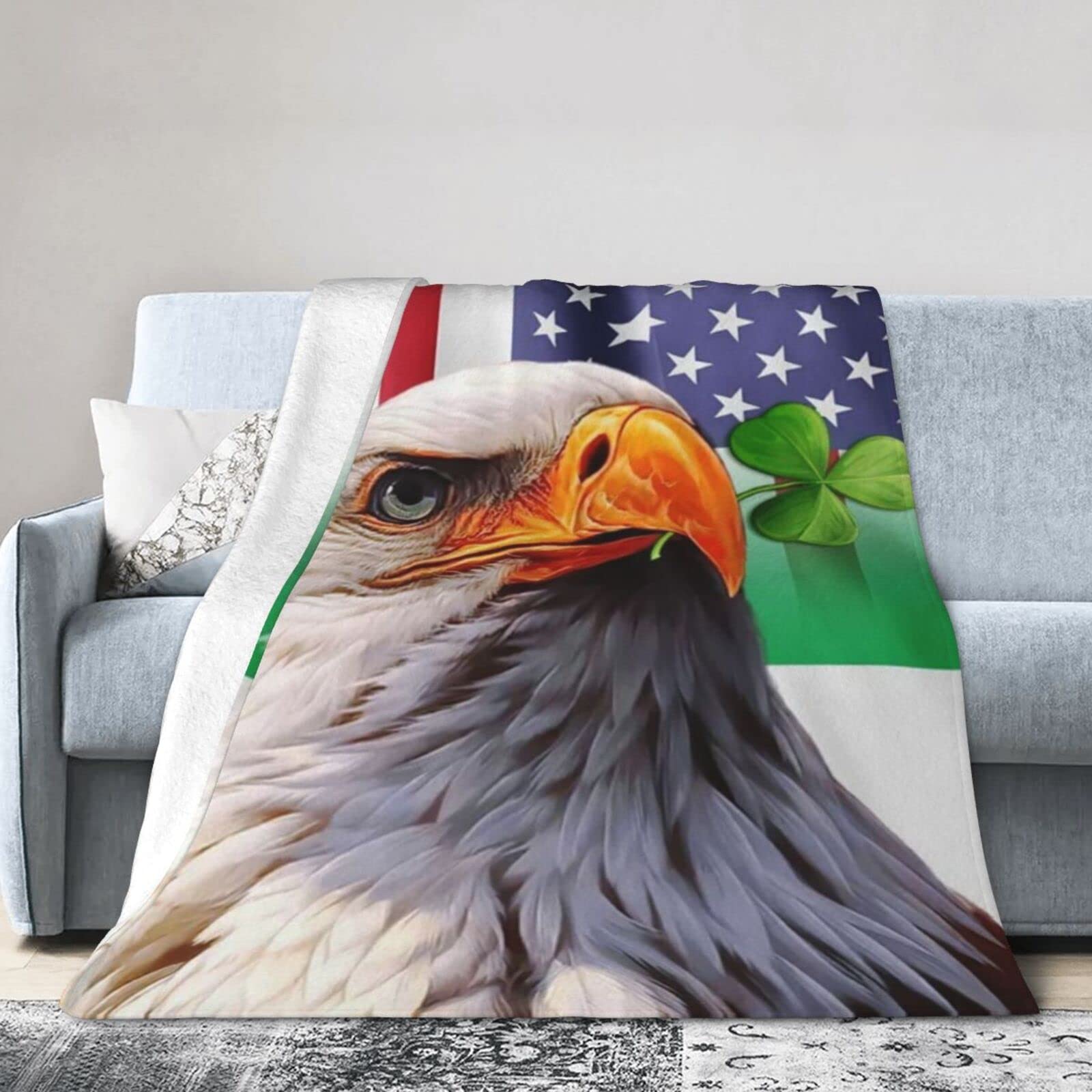 Lsjuee Flannel Fleece Blanket 80"X60" Eagle Shamrock Bed Throw Blanket Weighted Ultra-Soft Travel Spring Blankets for Womens Keep Warm