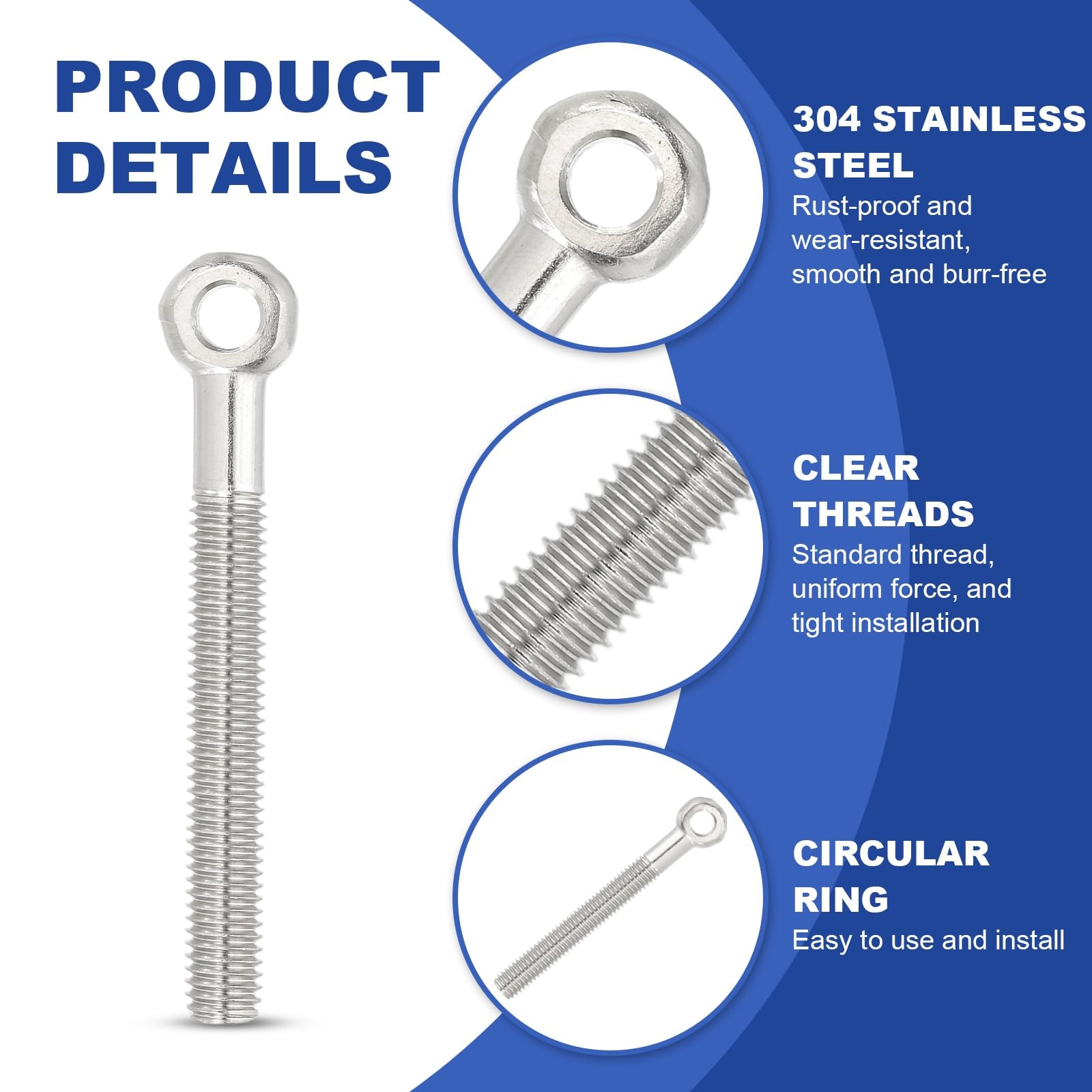 PATIKIL M8x76mm Lifting Shoulder Eye Bolts - Image 3