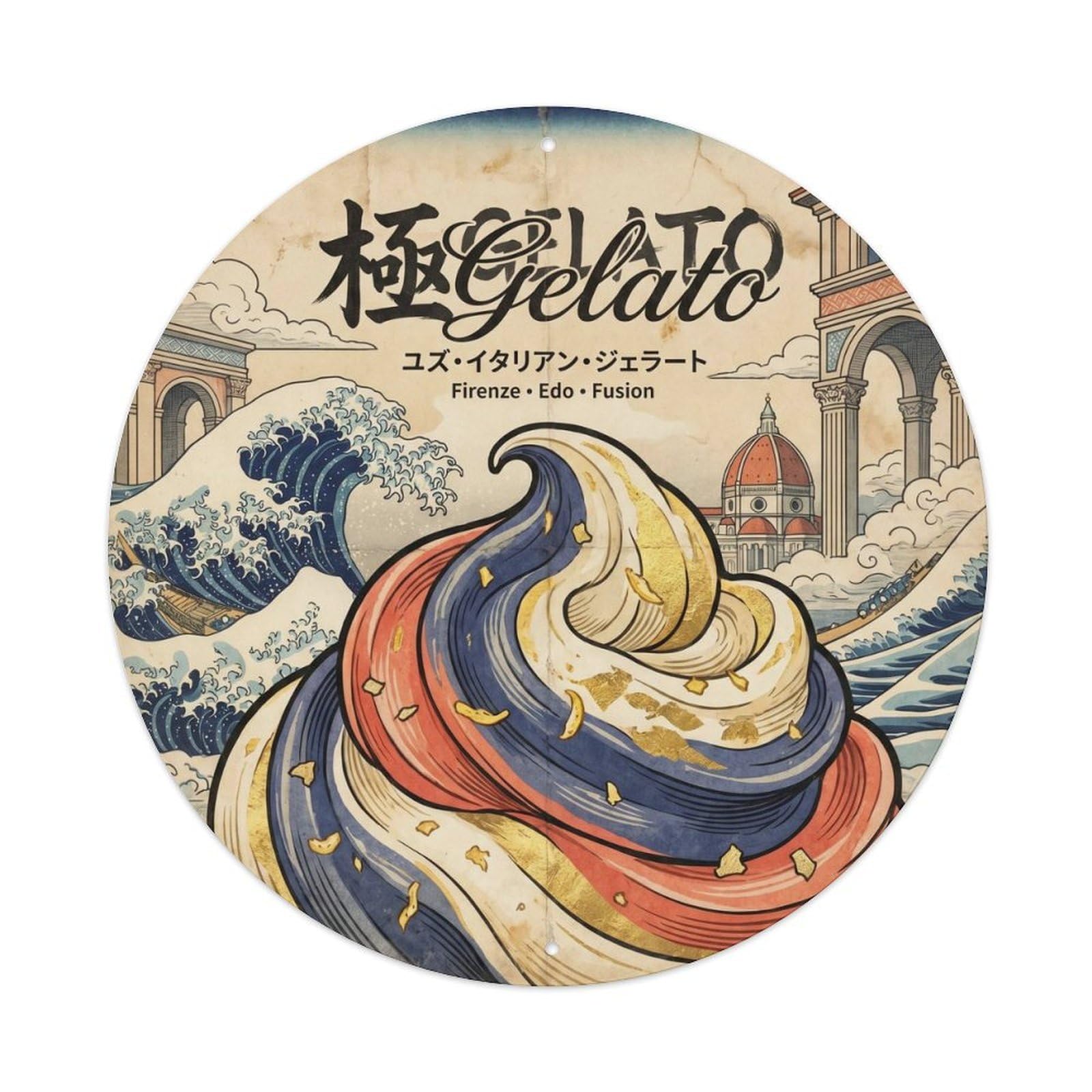 Gelato Cafe Culture Retro Woodblock Sweet Shop Metal Tin Sign