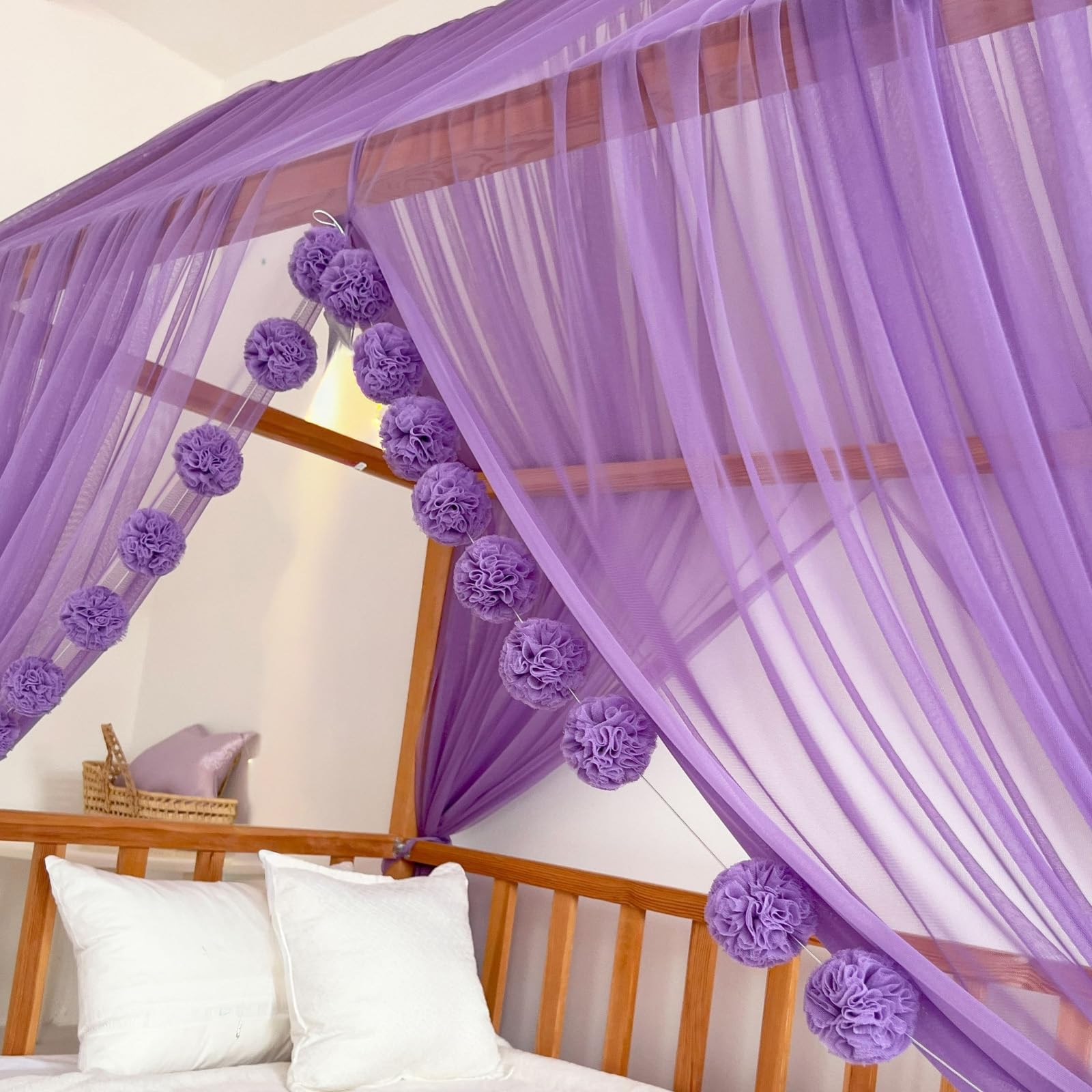 Montessori Betthimmel für Kinderzimmer für Mädchen und Jungen, elegante Tüll-Kinderzimmer-Dekoration, Kleinkind-Bettvorhang mit weichem Drapierung (lila, 400 cm, kein Zubehör)