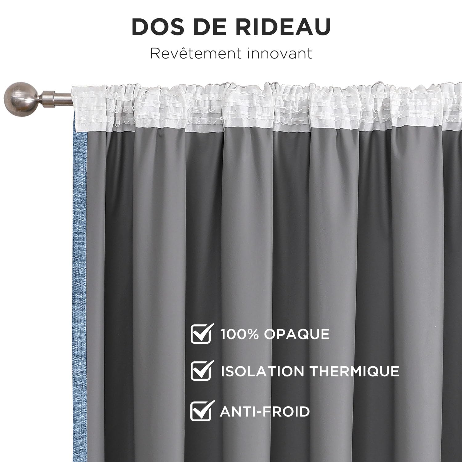 Rideaux Occultants Thermiques 2x140x175cm Gris Blanc - Tissu Lin Opaque Avec Galon Fronceur Anti Froid Bruit Chaleur