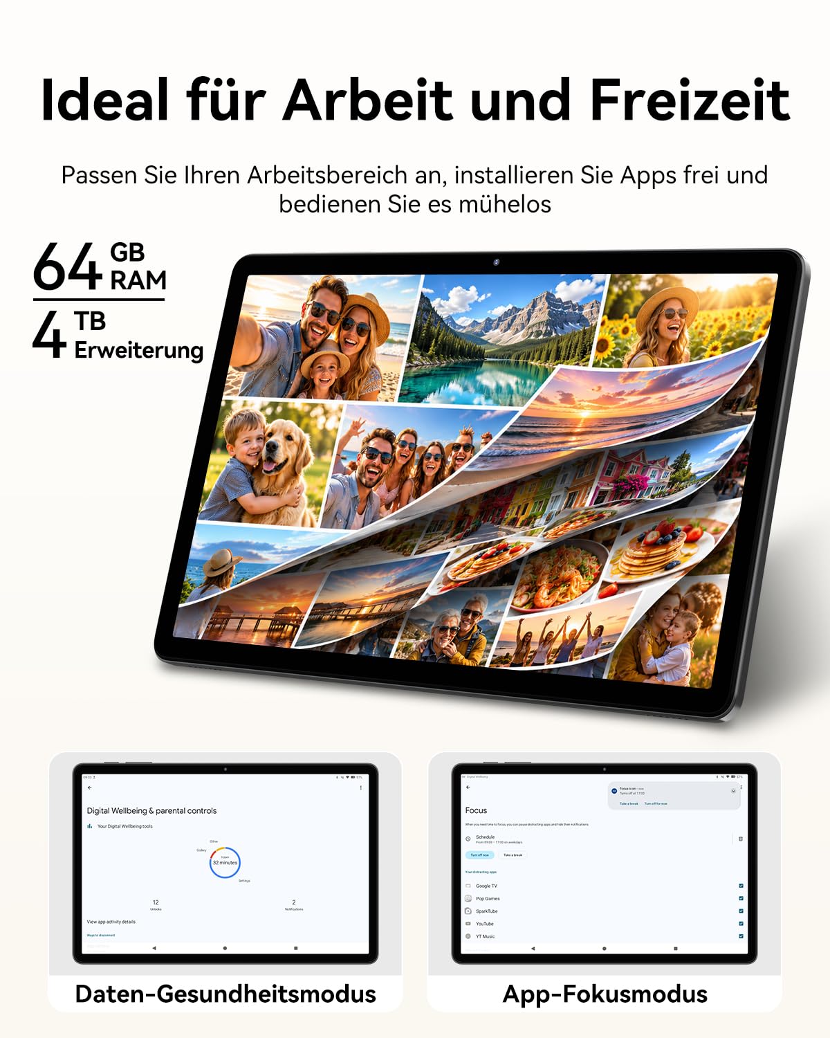 TABWEE 11 Zoll Tablet Android 16, 4 Jahre Garantie, 64GB ROM+4TB Tablet PC | 7000mAh Akku, Gemini AI 4.0, 5G WiFi, GPS, OTG, HD Touchscreen Tablet für Lernen, Streaming und Zuhause