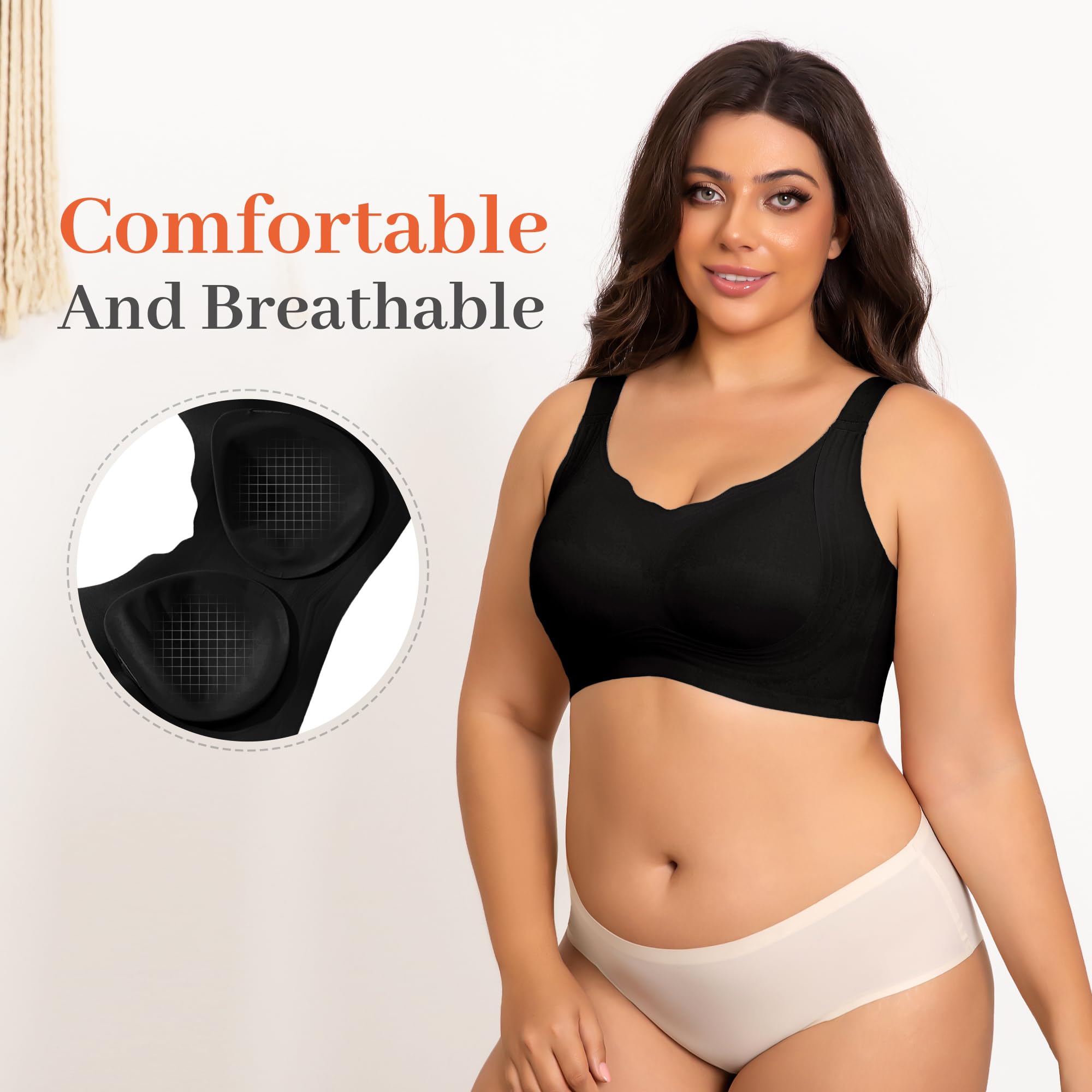 Fittingirls Reggiseno Senza Ferretto Bordo Smerlato, Senza Cuciture Copertura Totale Supporto Coppe Imbottite - Adatto a Ogni Scenario