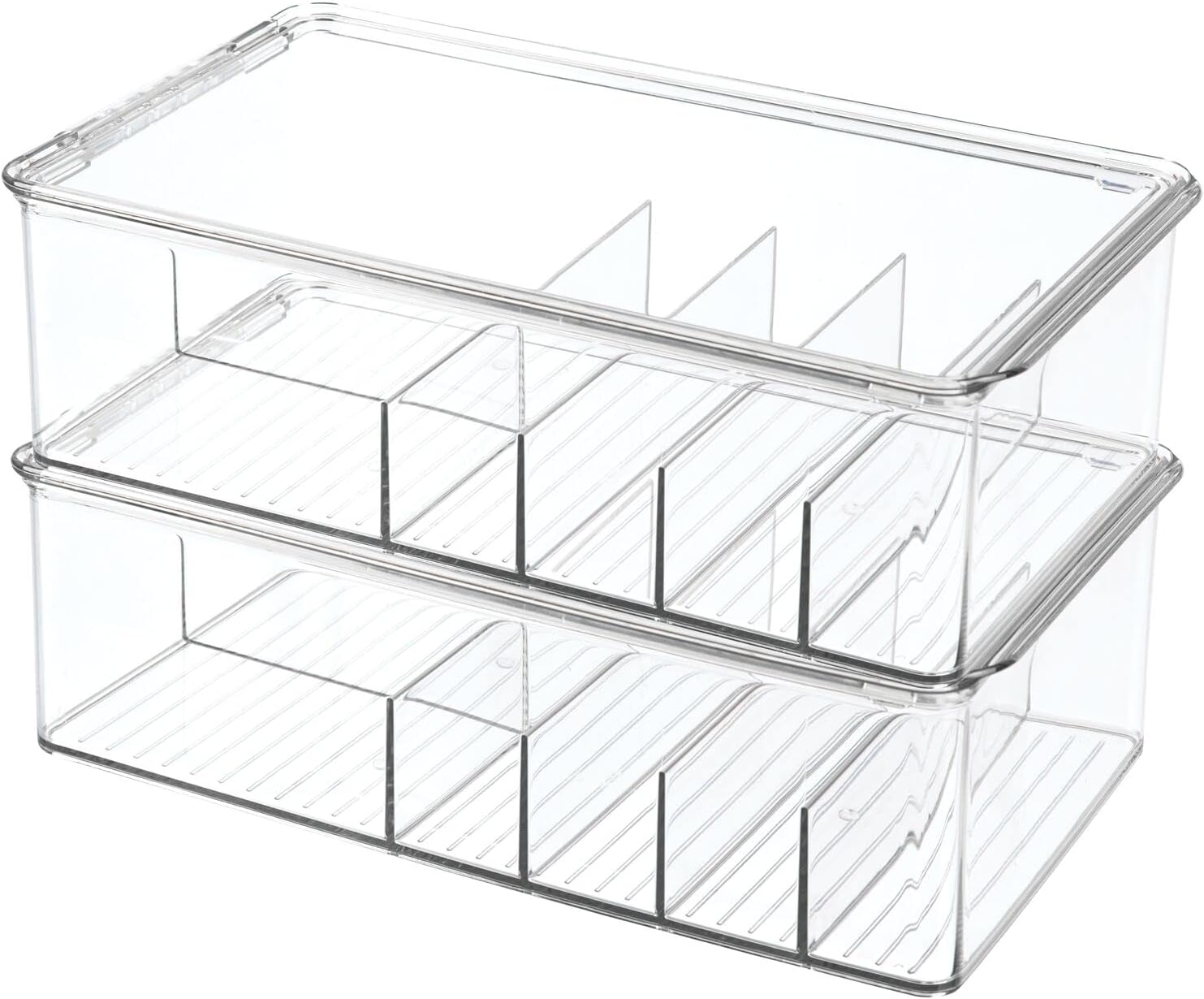 mDesign Stackable Plastic Storage Organizer Container for Kitchen Cabinets, Pantry, Countertops - Holds Kids, Child/Toddler Mealtime Sets, Small Accessories - 6 Sections - BPA Free, 2 Pack - Clear
