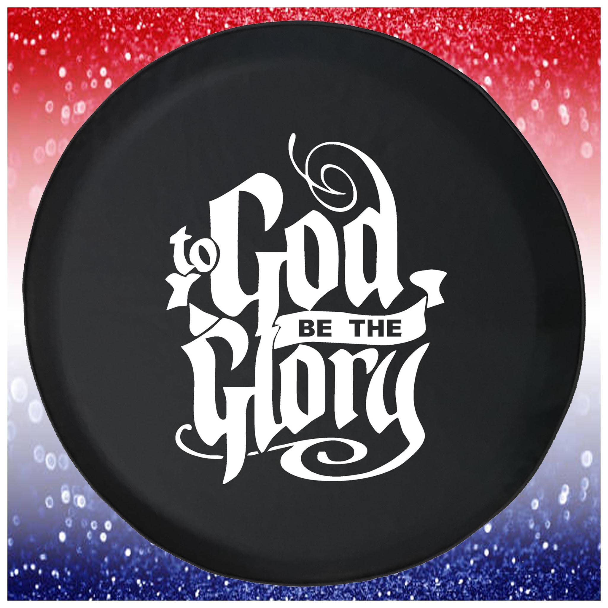 Large Spare Tire Cover - God be The Glory Jesus Christian Black 35 Inch