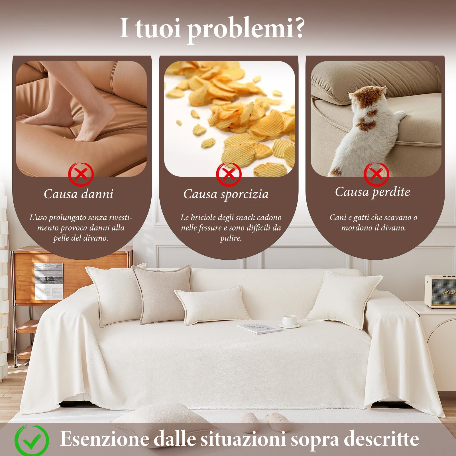 Copridivano Antigraffio Gatto, Telo Copridivani, Resistente Agli Spruzzi, Copridivano Impermeabile Per Animali, Resistente All'Abrasione 180 * 260cm-Bianco sporco