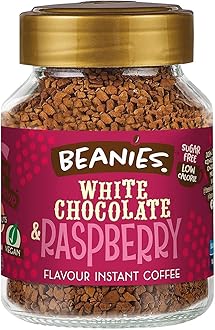 Beanies The Flavour Co Beanies | Instant Flavoured Coffee | White Chocolate & Raspberry | Low Calorie, Sugar Free | 50 Gram| Pack Of 1, Jar