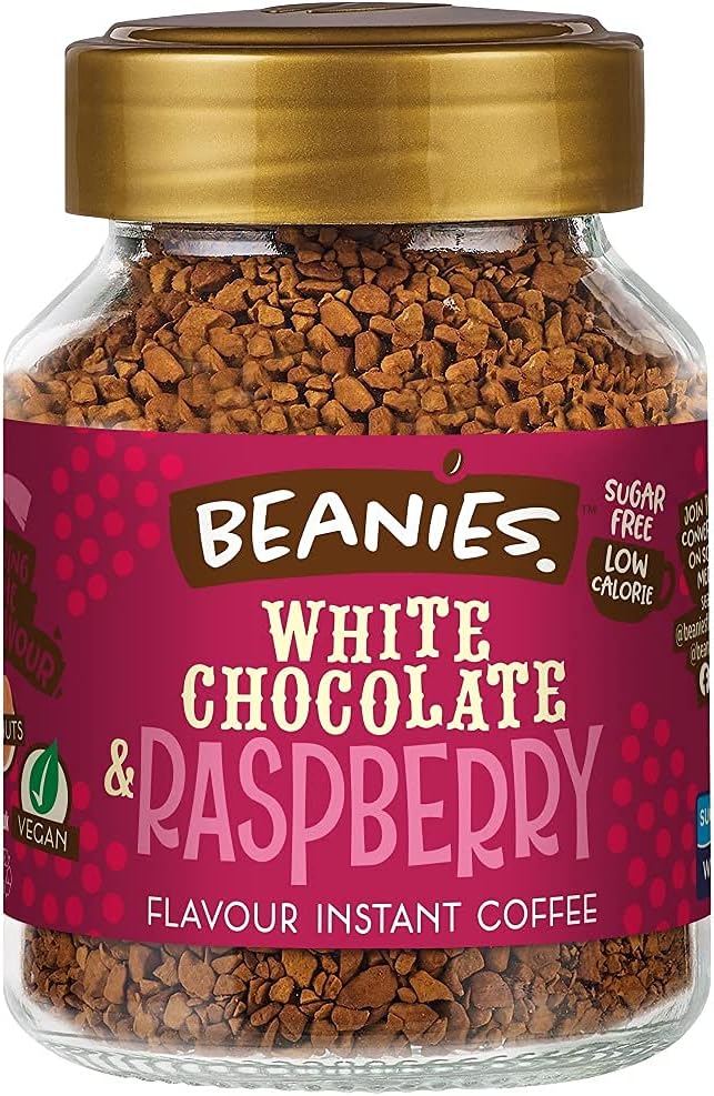 Beanies The Flavour Co Beanies | Instant Flavoured Coffee | White Chocolate & Raspberry | Low Calorie, Sugar Free | 50 Gram| Pack Of 1, Jar