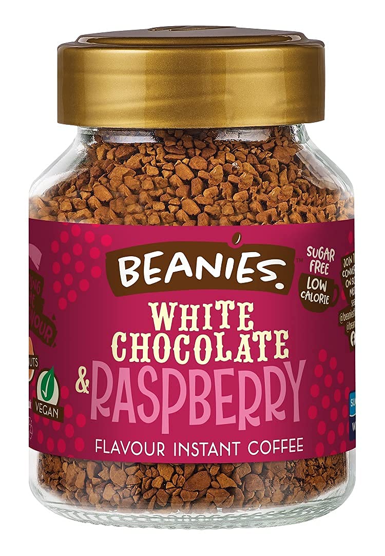 Beanies The Flavour Co Beanies | Instant Flavoured Coffee | White Chocolate & Raspberry | Low Calorie, Sugar Free | 50 Gram| Pack Of 1, Jar
