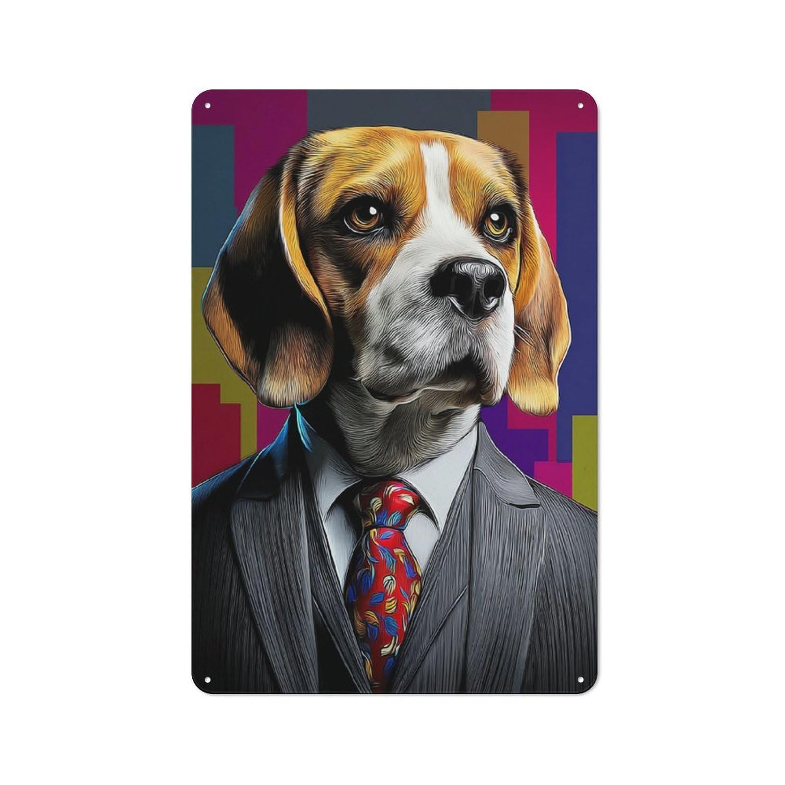Junmoney Stylish Beagle In Suit Art Print -3 Metal Wall Sign 30X20cm, Retro Decor For Hallway Wall, For Wall Display Collectors