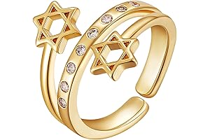 Ornaland 18k Gold Plated Star of David Ring for Women – Adjustable,...