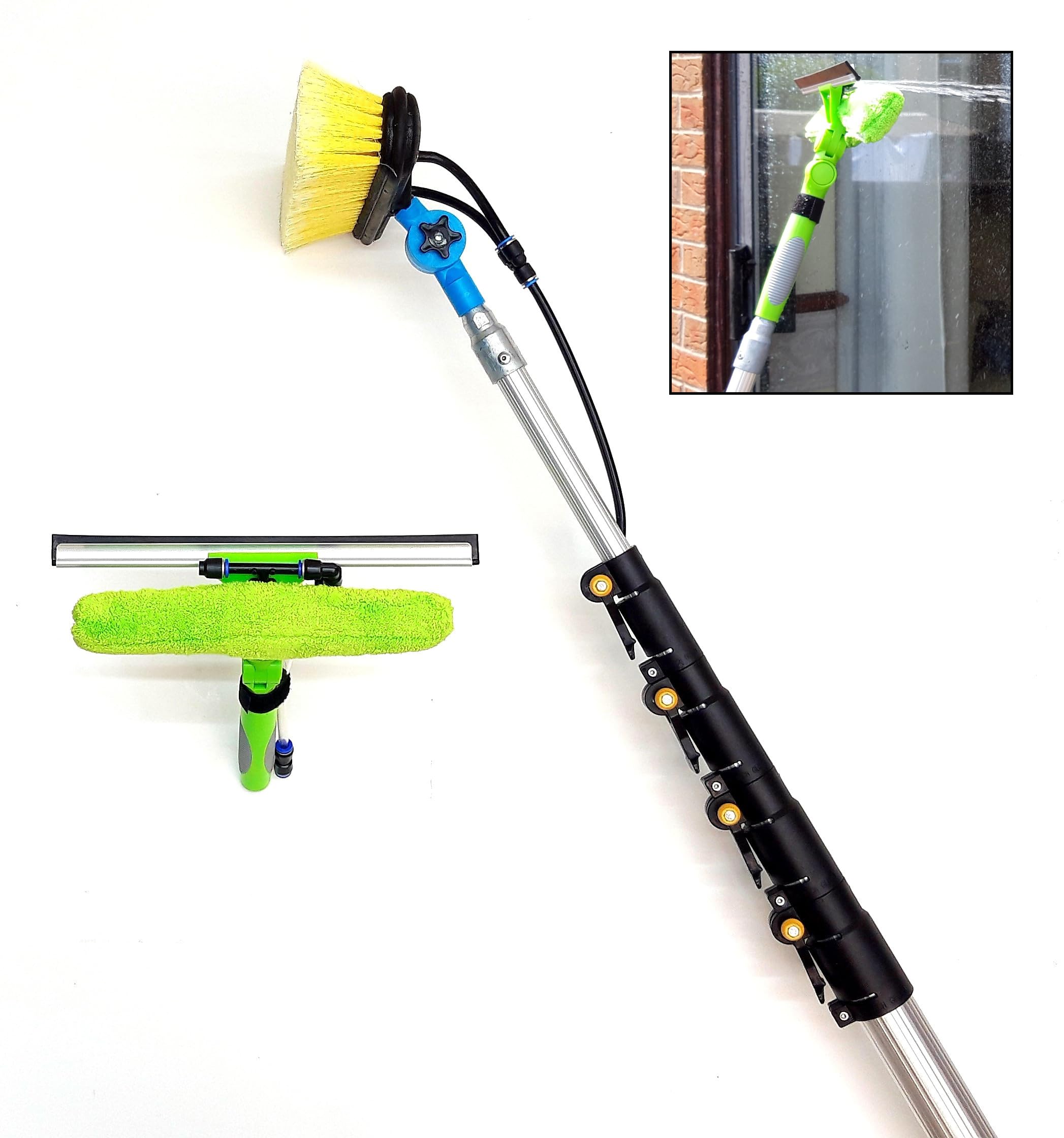 16ft-20ft-24ft Water Fed Telescopic Window Cleaning Pole, Hose Fed Extendable Extended Extension Long Hi Reach, Water Fed Squeegee Brush, Window Cleaning Kit, Solar Panel Cleaning Equipment (24ft)