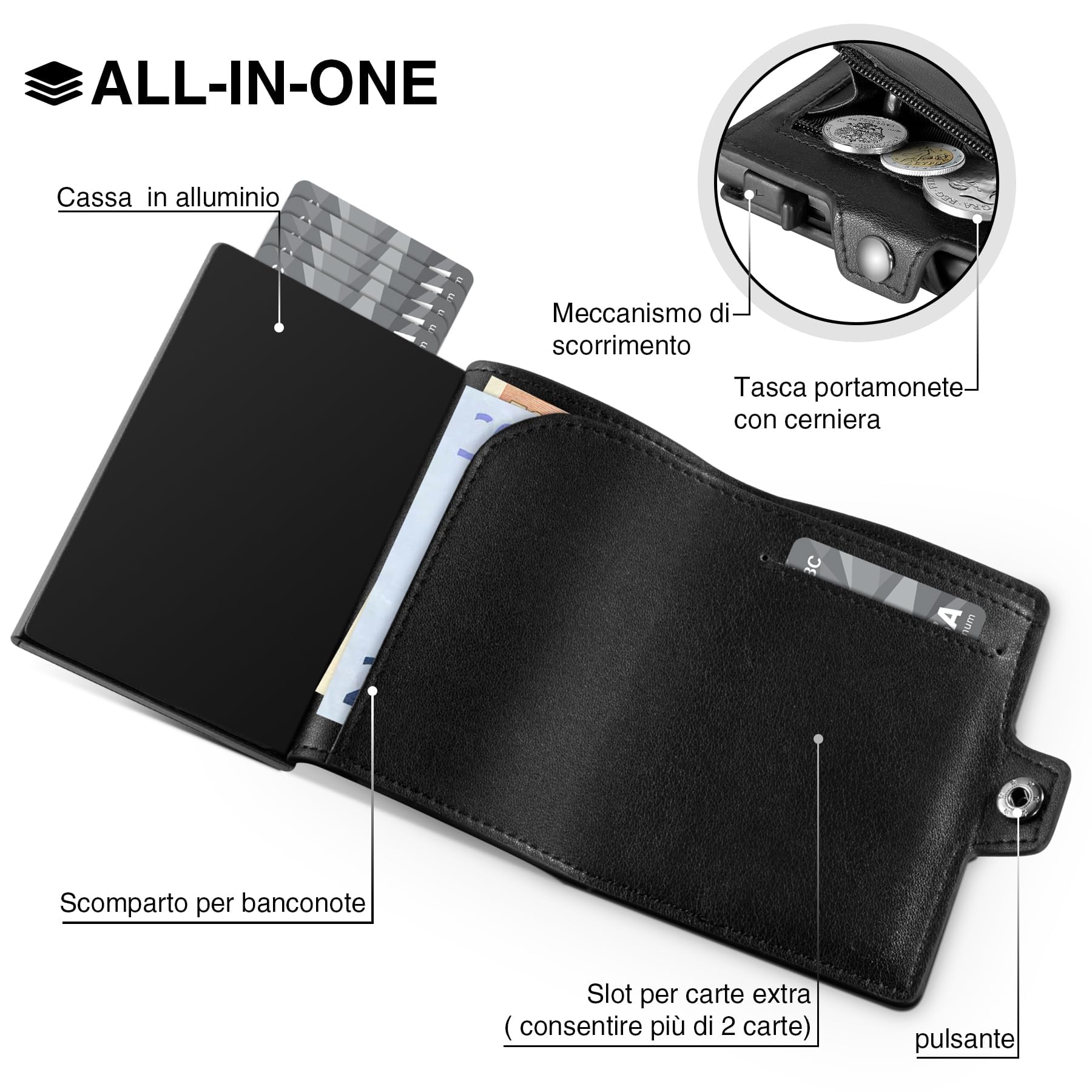 TENBST Portafoglio Uomo Slim, Porta Carte di Credito Piccolo, Portacarte con Protezione RFID Anticlonazione, Porta Tessere Uomo con Portamonete, Regalo Scatola